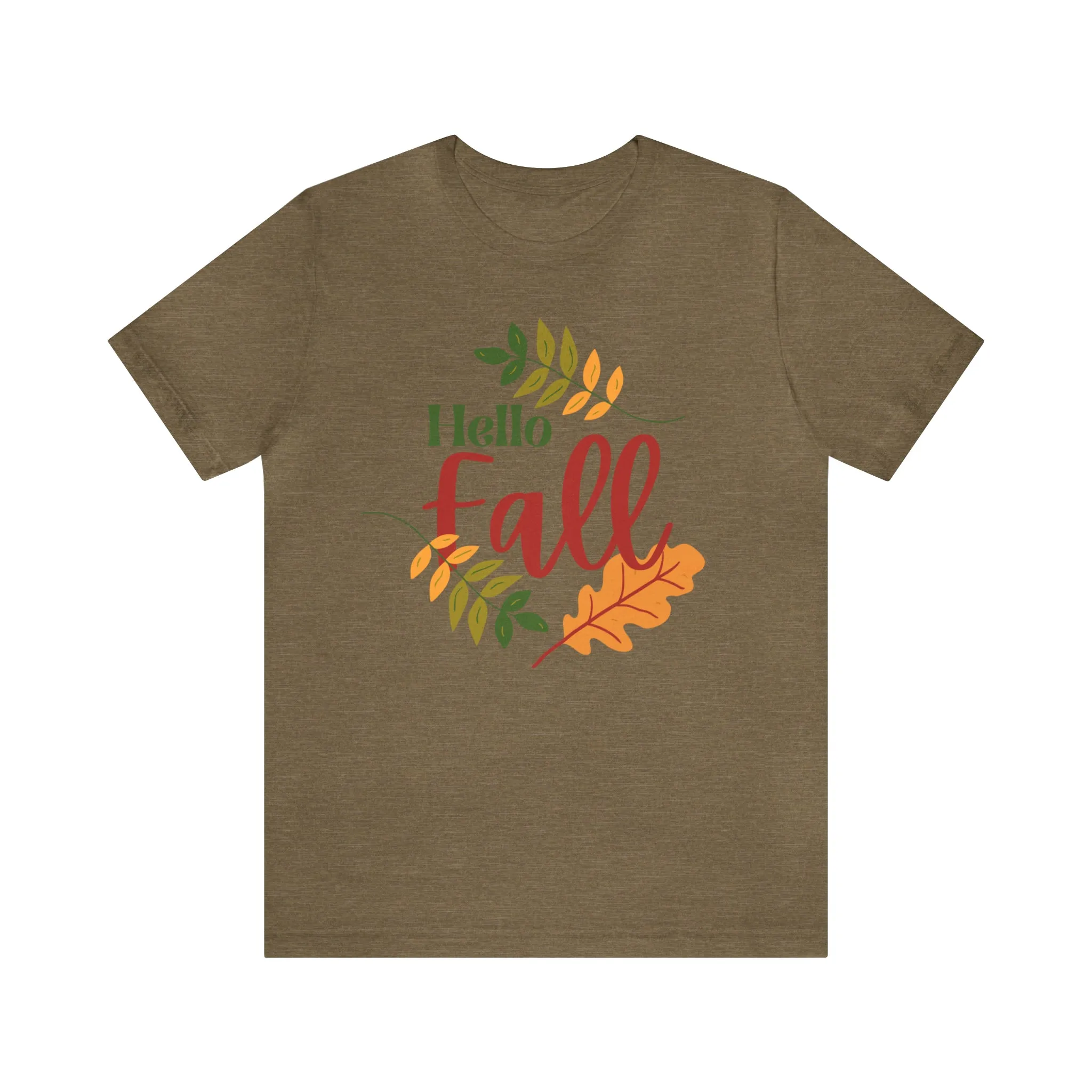 Hello Fall T-Shirt | Fall Leaves Tee |  Bella Canvas 3001 Unisex |  Thanksgiving Season Short Sleeve Tshirt