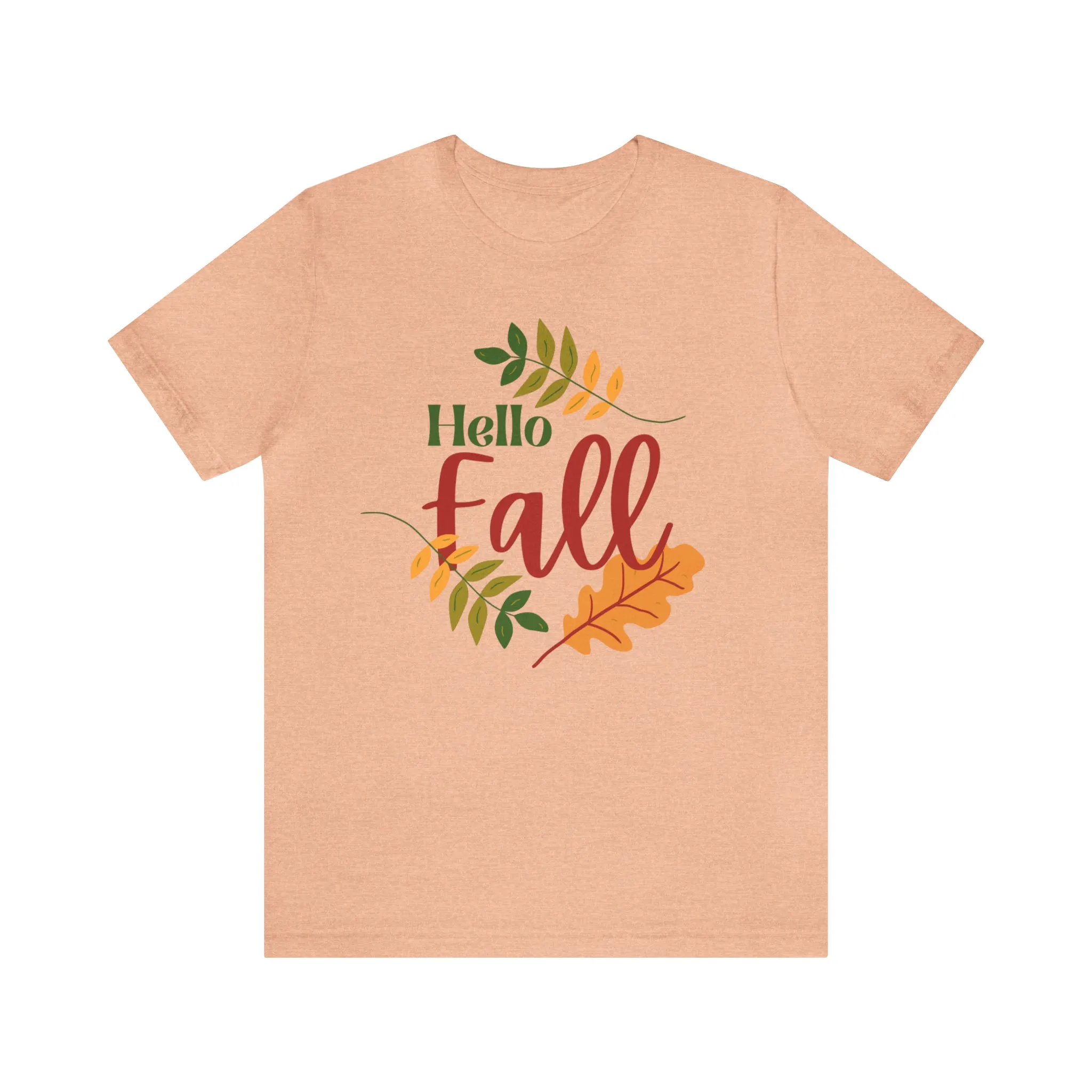 Hello Fall T-Shirt | Fall Leaves Tee |  Bella Canvas 3001 Unisex |  Thanksgiving Season Short Sleeve Tshirt
