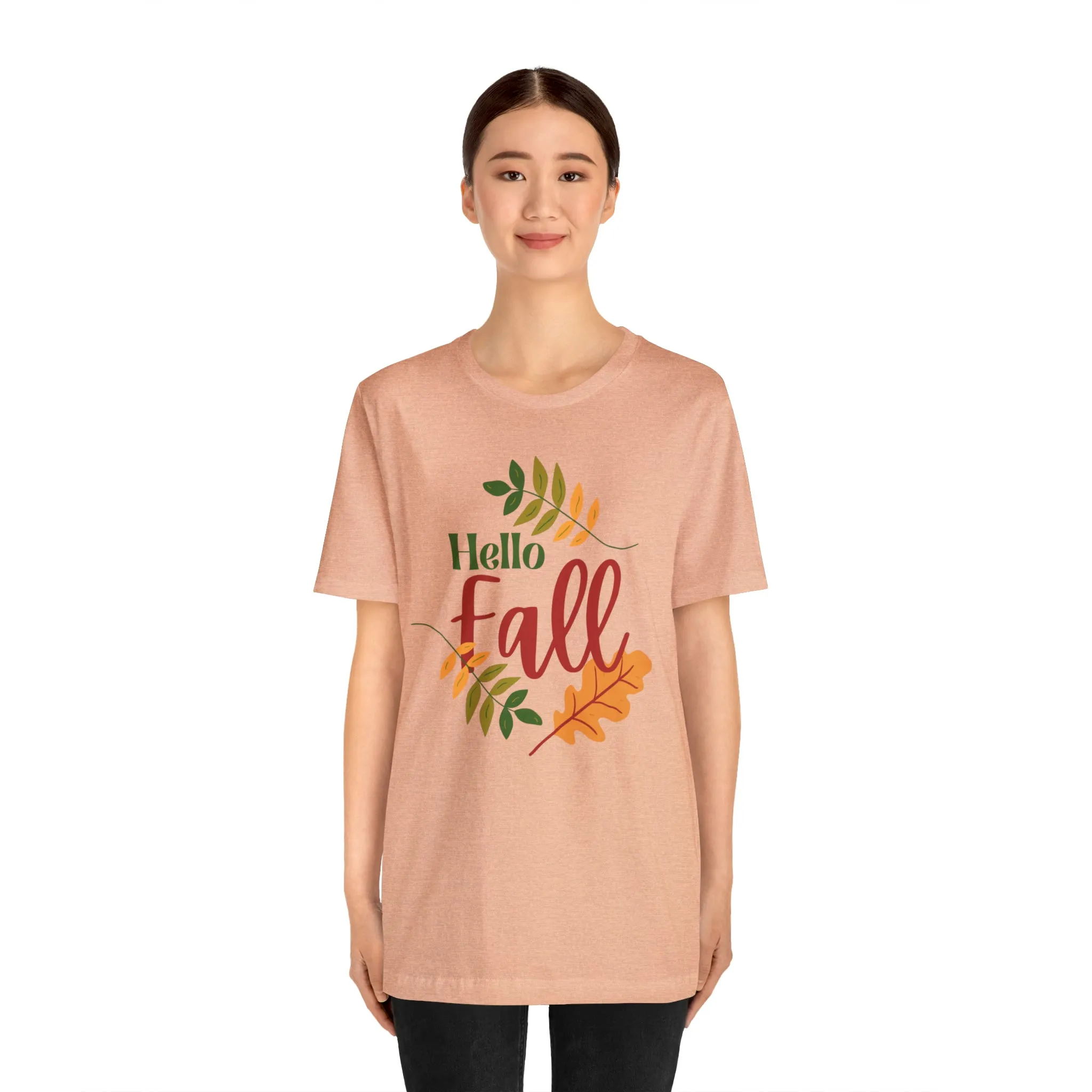 Hello Fall T-Shirt | Fall Leaves Tee |  Bella Canvas 3001 Unisex |  Thanksgiving Season Short Sleeve Tshirt