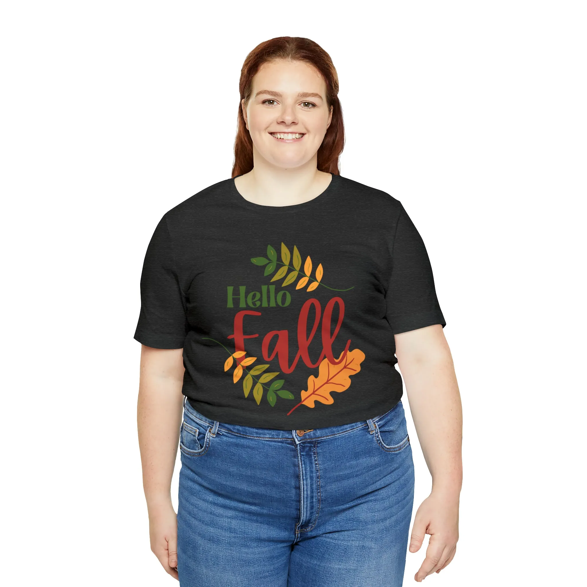 Hello Fall T-Shirt | Fall Leaves Tee |  Bella Canvas 3001 Unisex |  Thanksgiving Season Short Sleeve Tshirt