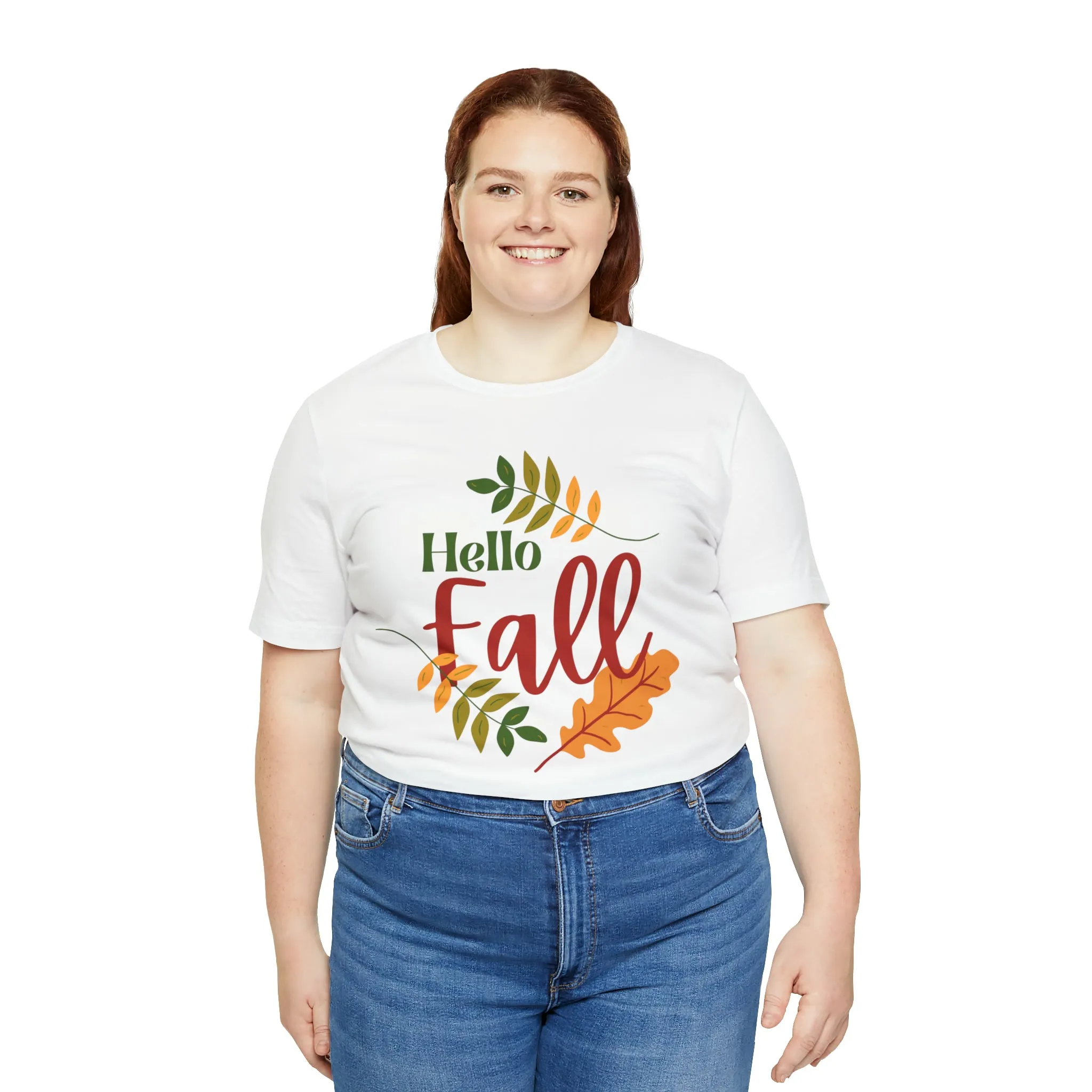 Hello Fall T-Shirt | Fall Leaves Tee |  Bella Canvas 3001 Unisex |  Thanksgiving Season Short Sleeve Tshirt