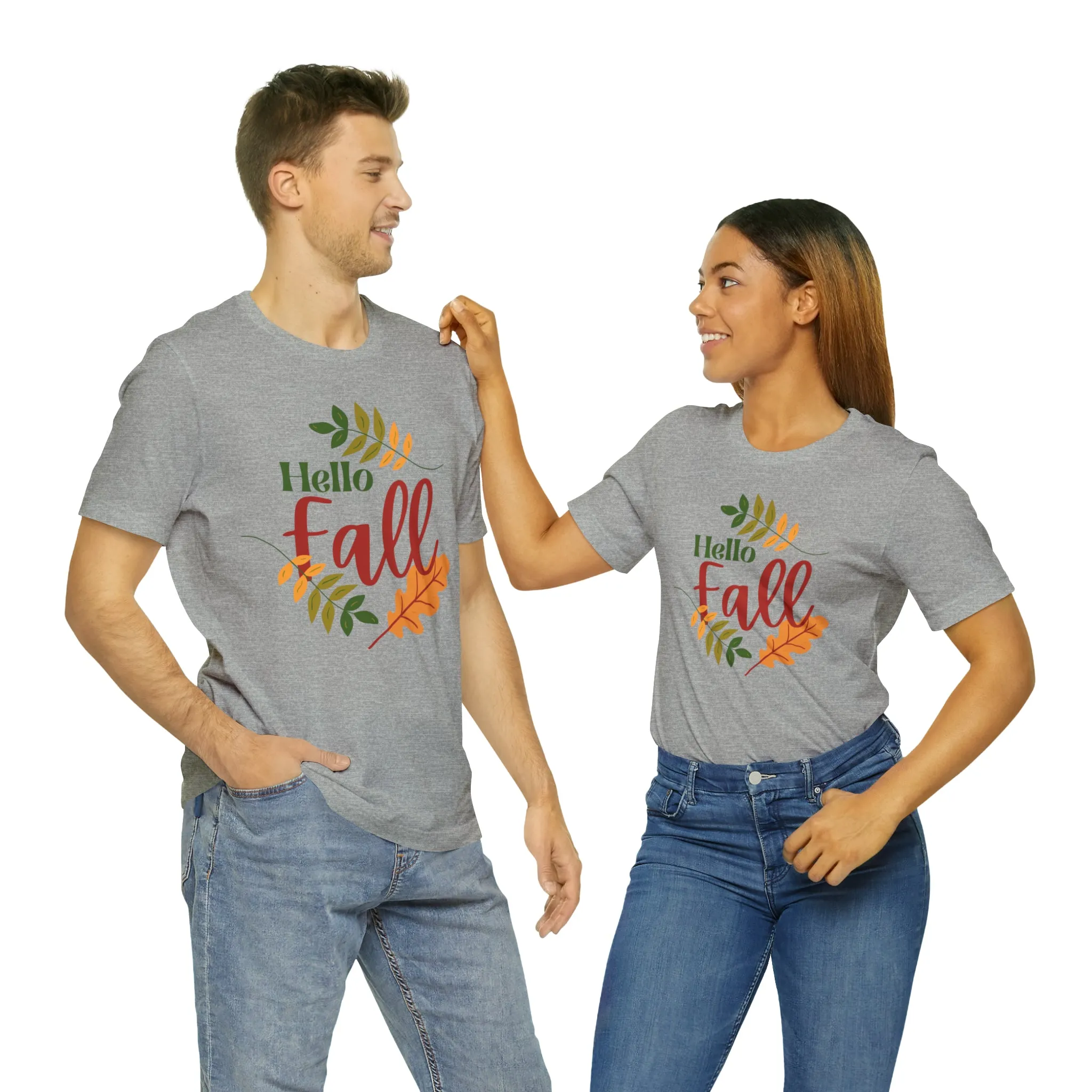 Hello Fall T-Shirt | Fall Leaves Tee |  Bella Canvas 3001 Unisex |  Thanksgiving Season Short Sleeve Tshirt
