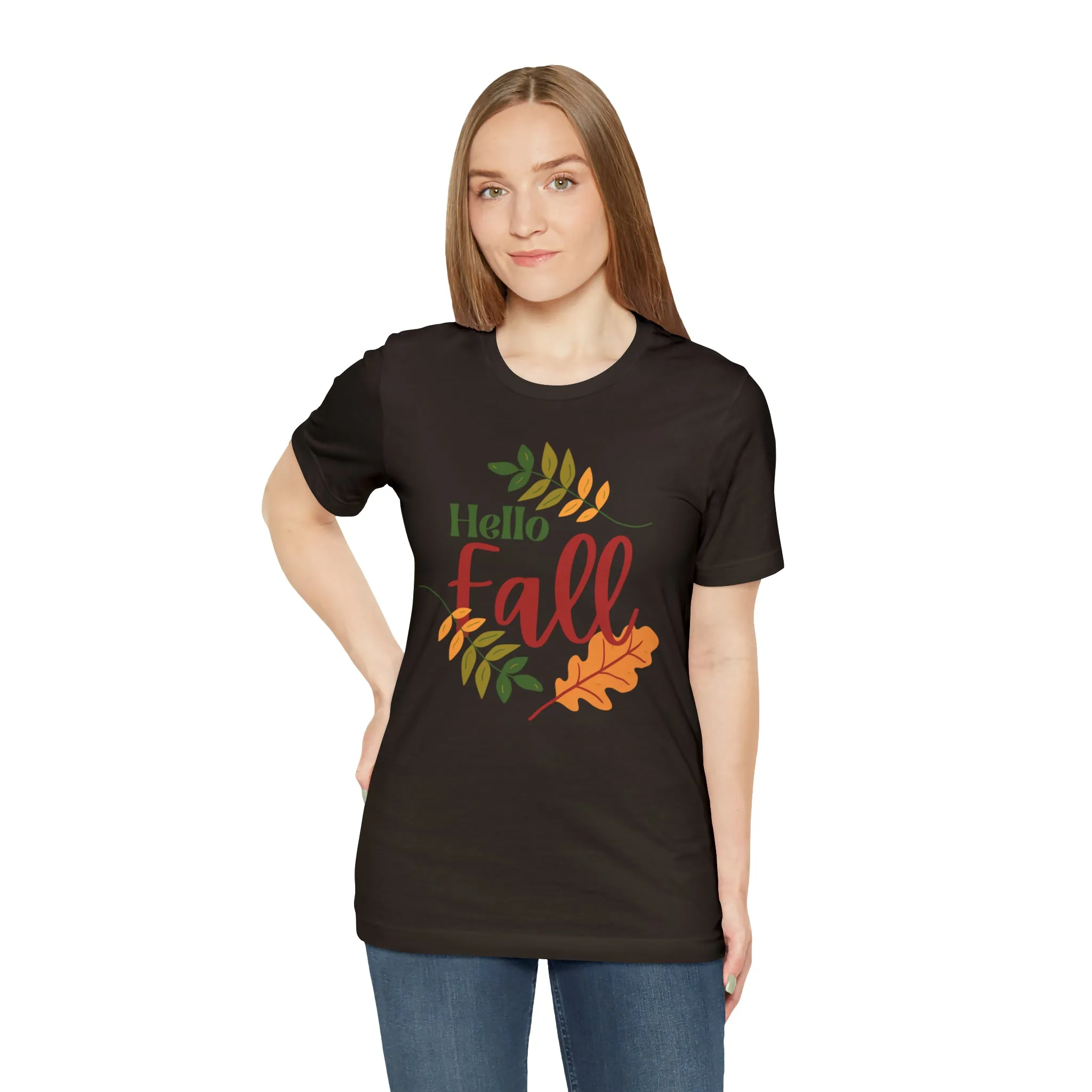 Hello Fall T-Shirt | Fall Leaves Tee |  Bella Canvas 3001 Unisex |  Thanksgiving Season Short Sleeve Tshirt