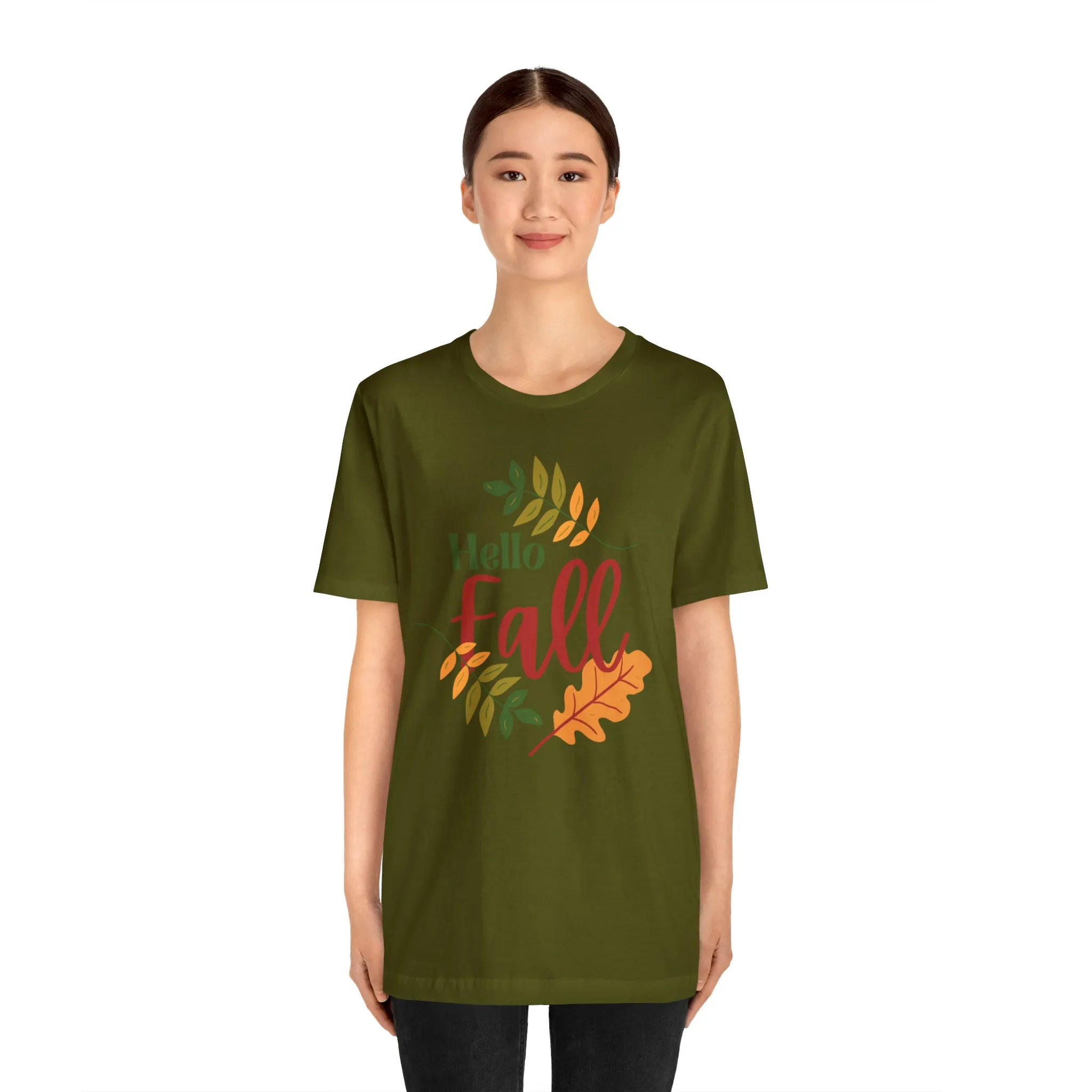 Hello Fall T-Shirt | Fall Leaves Tee |  Bella Canvas 3001 Unisex |  Thanksgiving Season Short Sleeve Tshirt