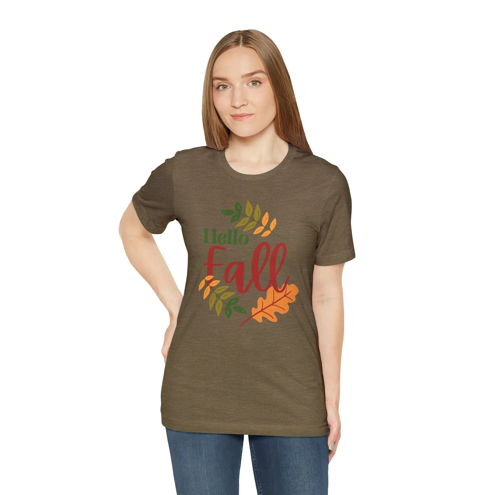 Hello Fall T-Shirt | Fall Leaves Tee |  Bella Canvas 3001 Unisex |  Thanksgiving Season Short Sleeve Tshirt