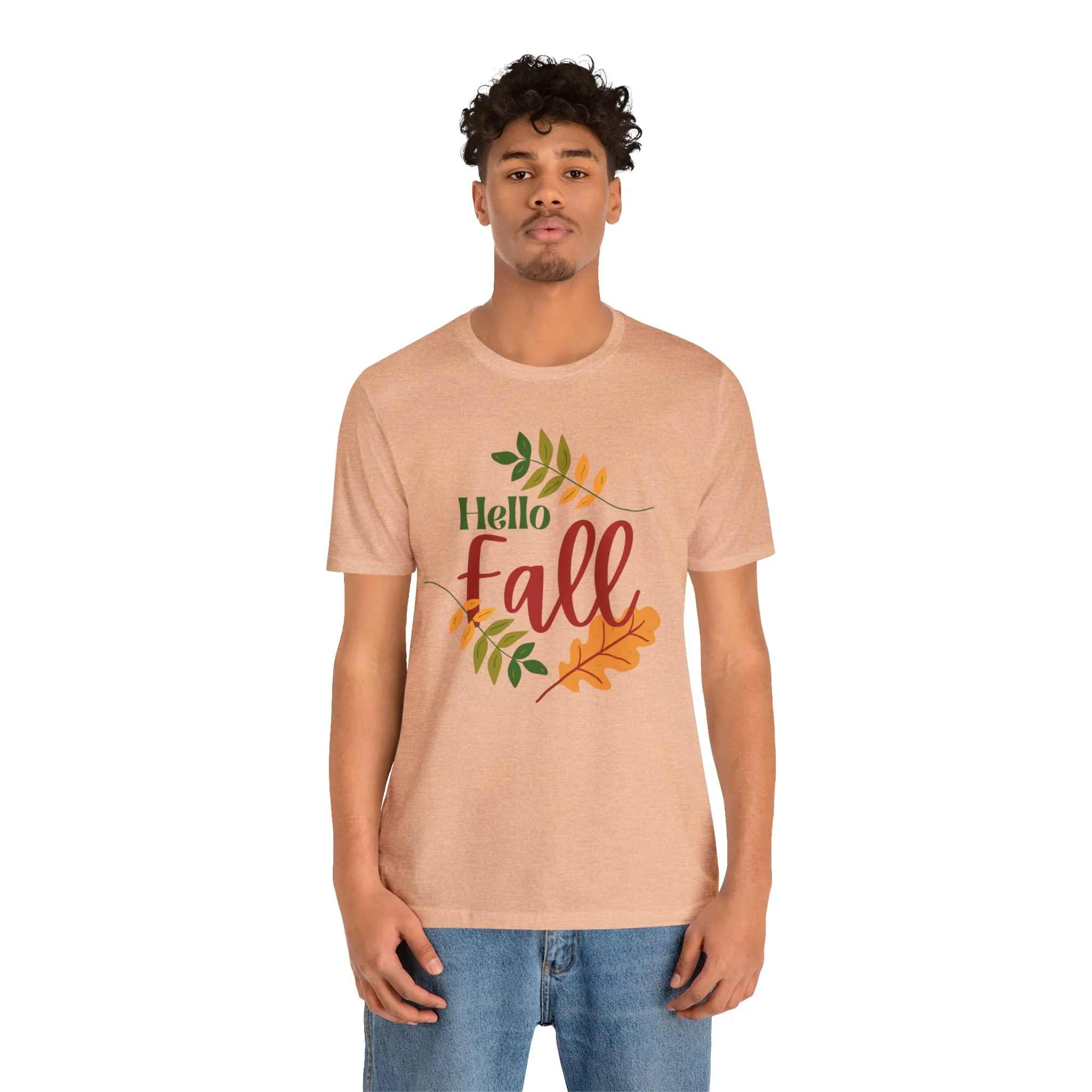 Hello Fall T-Shirt | Fall Leaves Tee |  Bella Canvas 3001 Unisex |  Thanksgiving Season Short Sleeve Tshirt