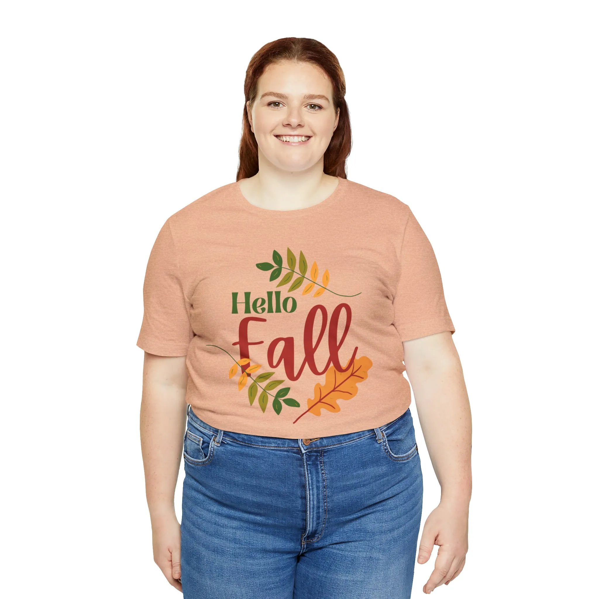 Hello Fall T-Shirt | Fall Leaves Tee |  Bella Canvas 3001 Unisex |  Thanksgiving Season Short Sleeve Tshirt