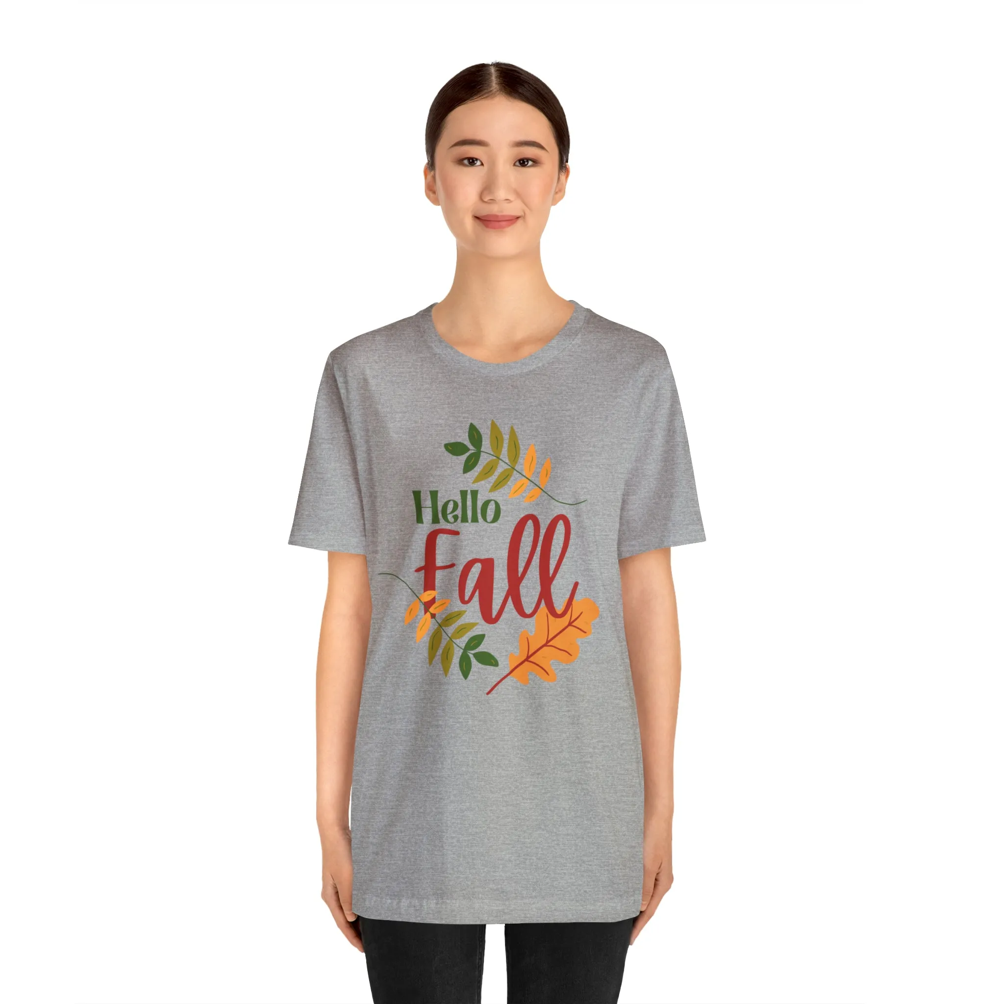 Hello Fall T-Shirt | Fall Leaves Tee |  Bella Canvas 3001 Unisex |  Thanksgiving Season Short Sleeve Tshirt