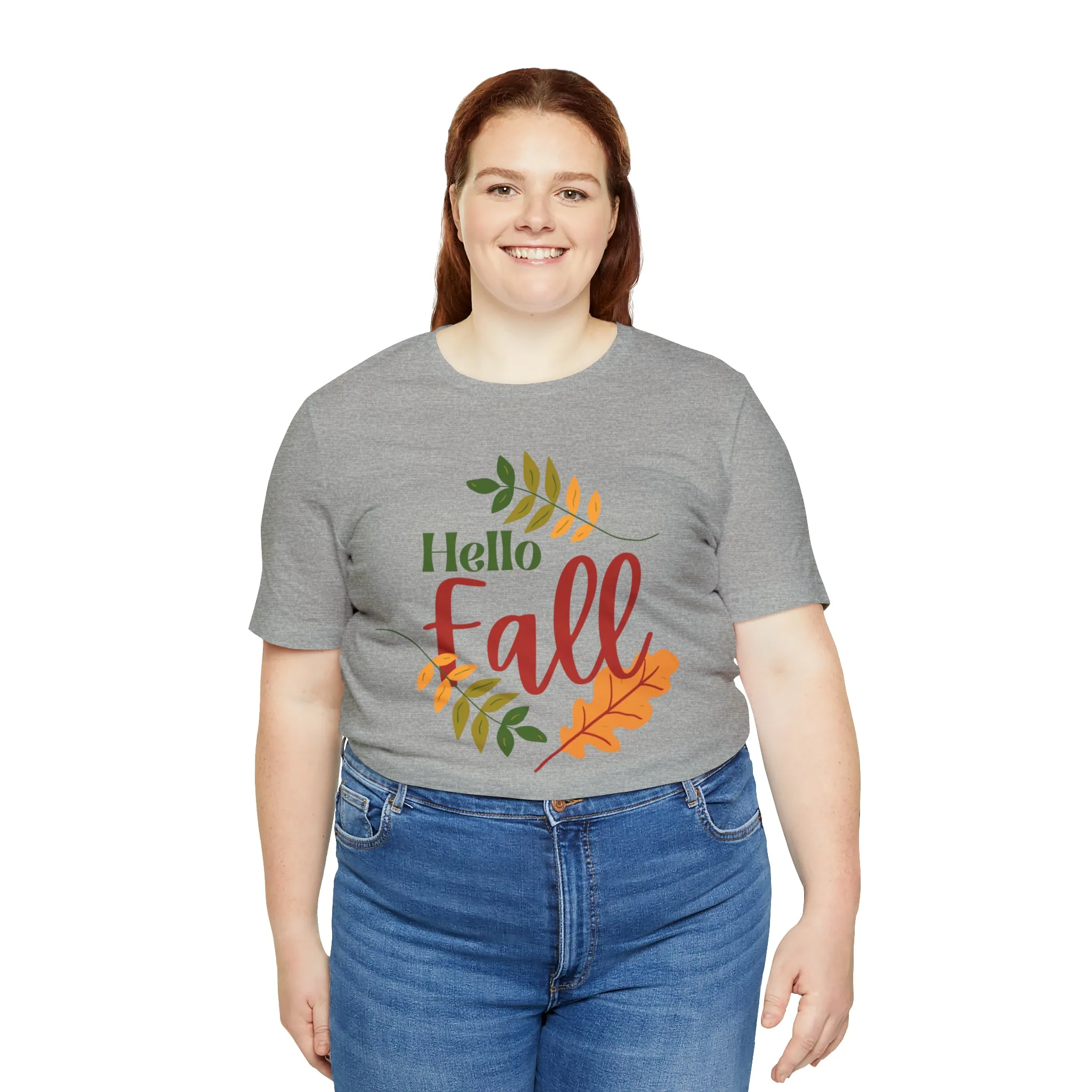 Hello Fall T-Shirt | Fall Leaves Tee |  Bella Canvas 3001 Unisex |  Thanksgiving Season Short Sleeve Tshirt