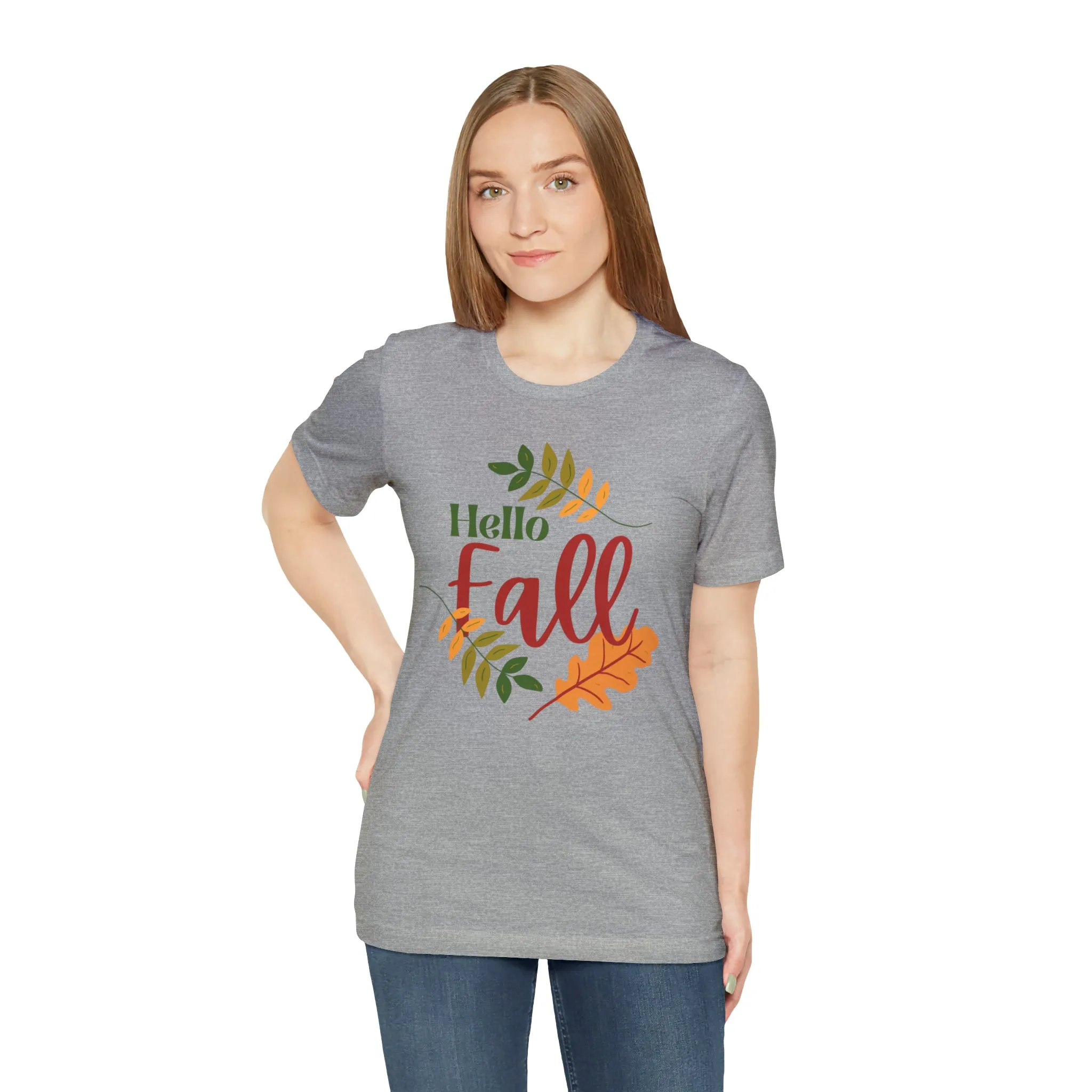 Hello Fall T-Shirt | Fall Leaves Tee |  Bella Canvas 3001 Unisex |  Thanksgiving Season Short Sleeve Tshirt