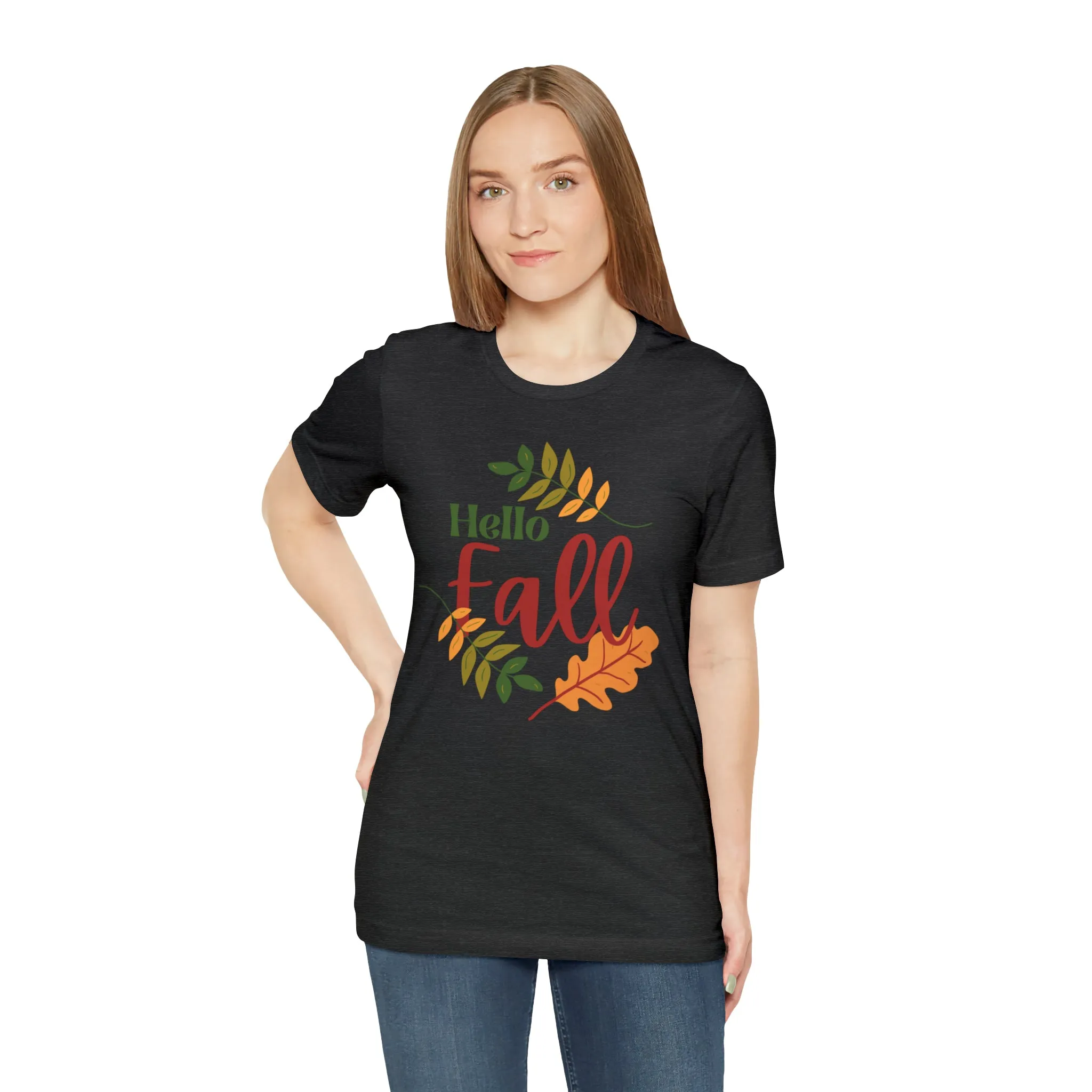 Hello Fall T-Shirt | Fall Leaves Tee |  Bella Canvas 3001 Unisex |  Thanksgiving Season Short Sleeve Tshirt