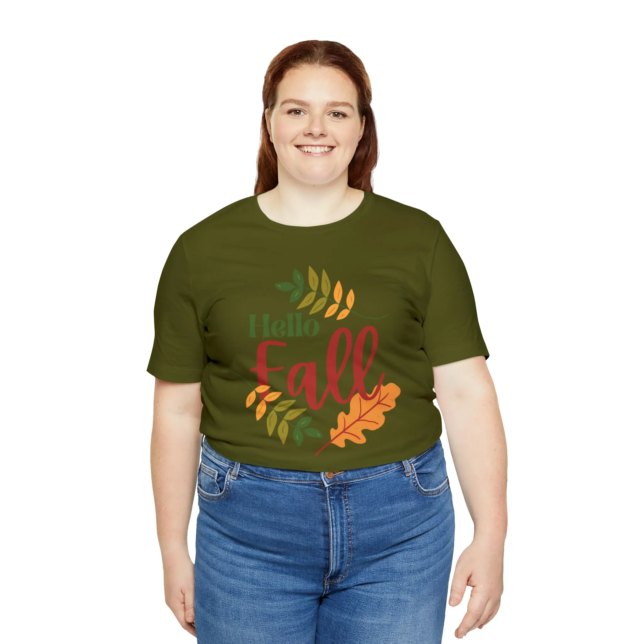 Hello Fall T-Shirt | Fall Leaves Tee |  Bella Canvas 3001 Unisex |  Thanksgiving Season Short Sleeve Tshirt