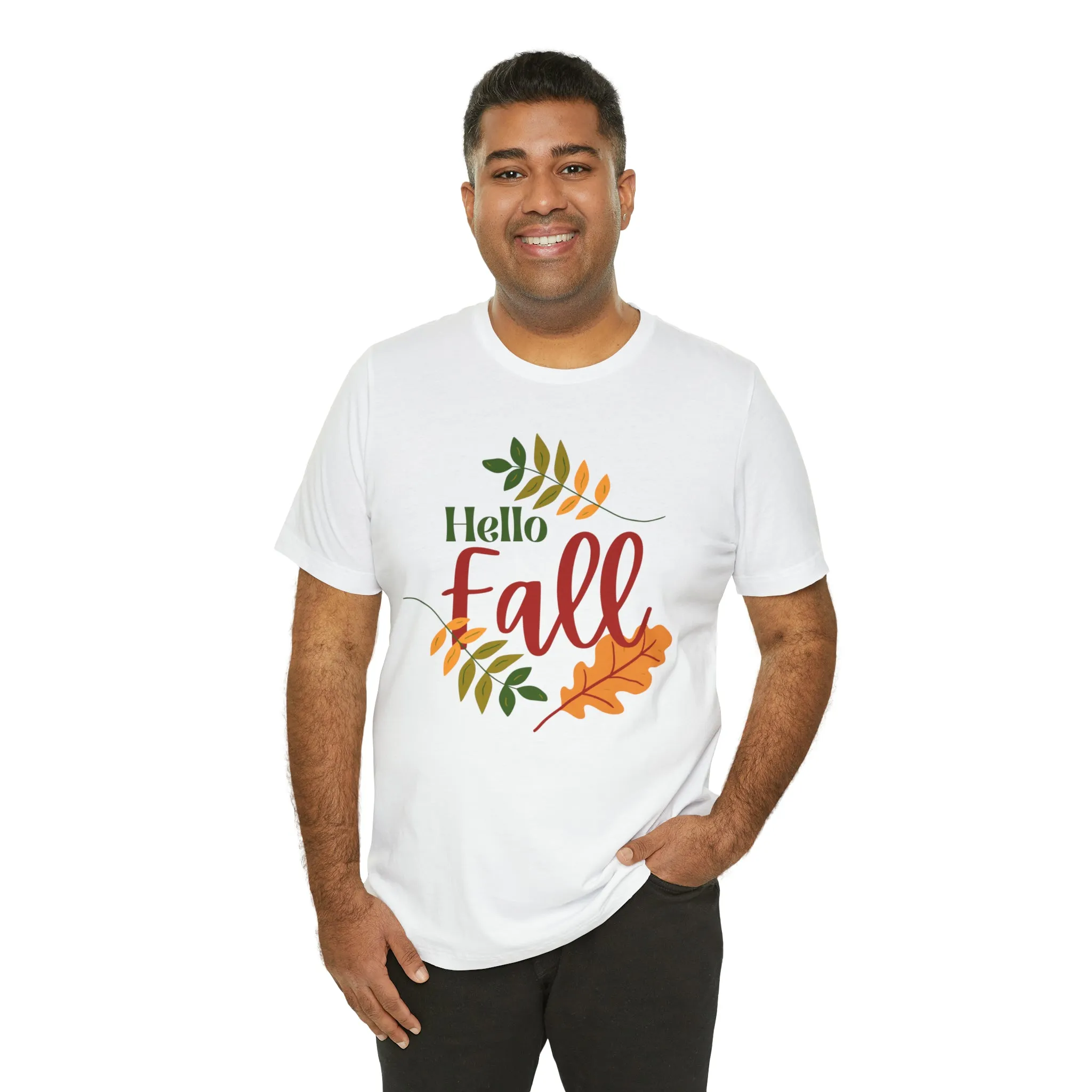 Hello Fall T-Shirt | Fall Leaves Tee |  Bella Canvas 3001 Unisex |  Thanksgiving Season Short Sleeve Tshirt