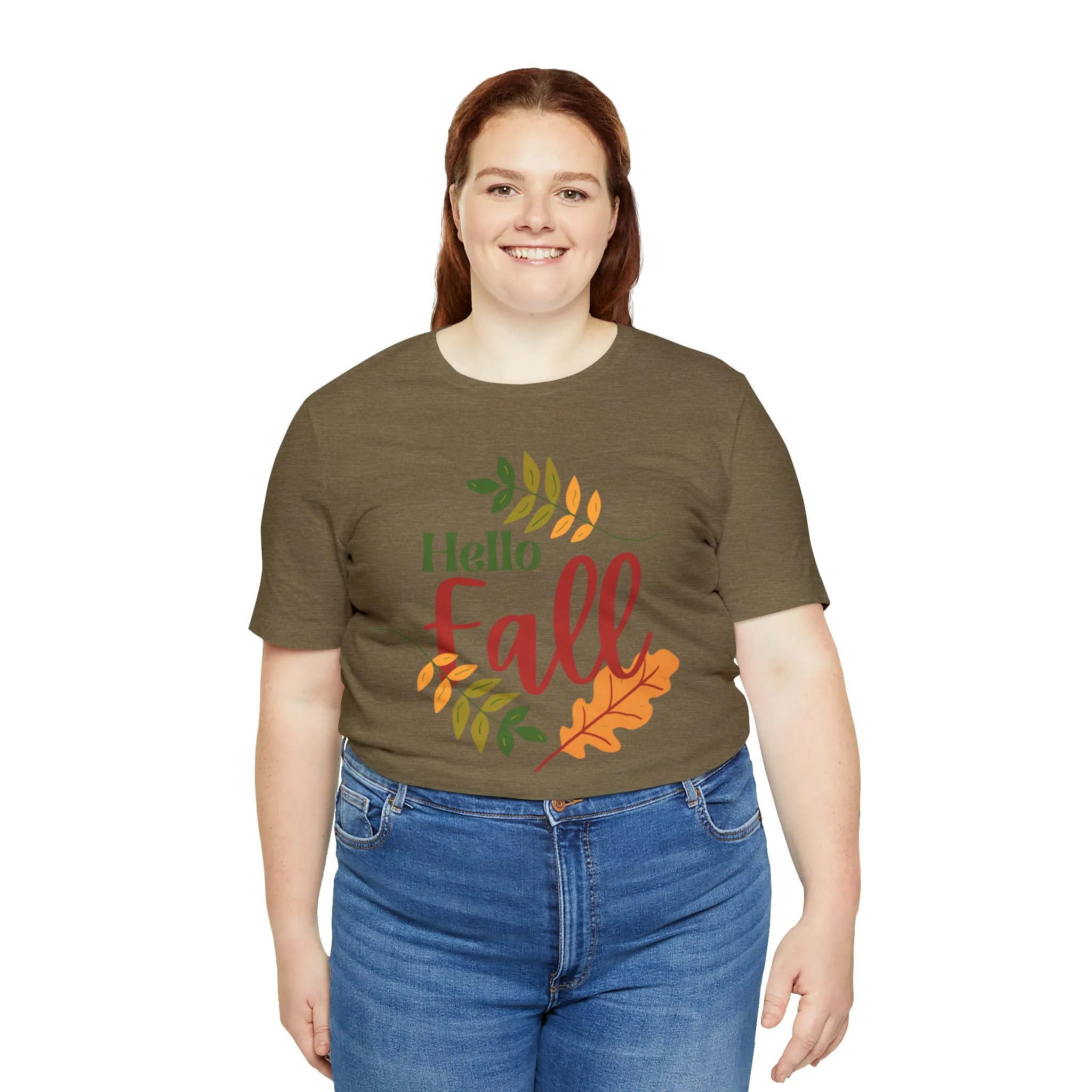 Hello Fall T-Shirt | Fall Leaves Tee |  Bella Canvas 3001 Unisex |  Thanksgiving Season Short Sleeve Tshirt