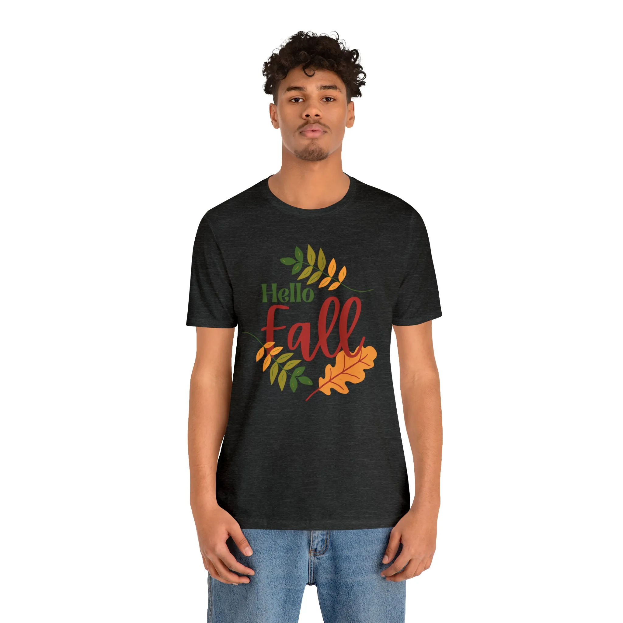 Hello Fall T-Shirt | Fall Leaves Tee |  Bella Canvas 3001 Unisex |  Thanksgiving Season Short Sleeve Tshirt