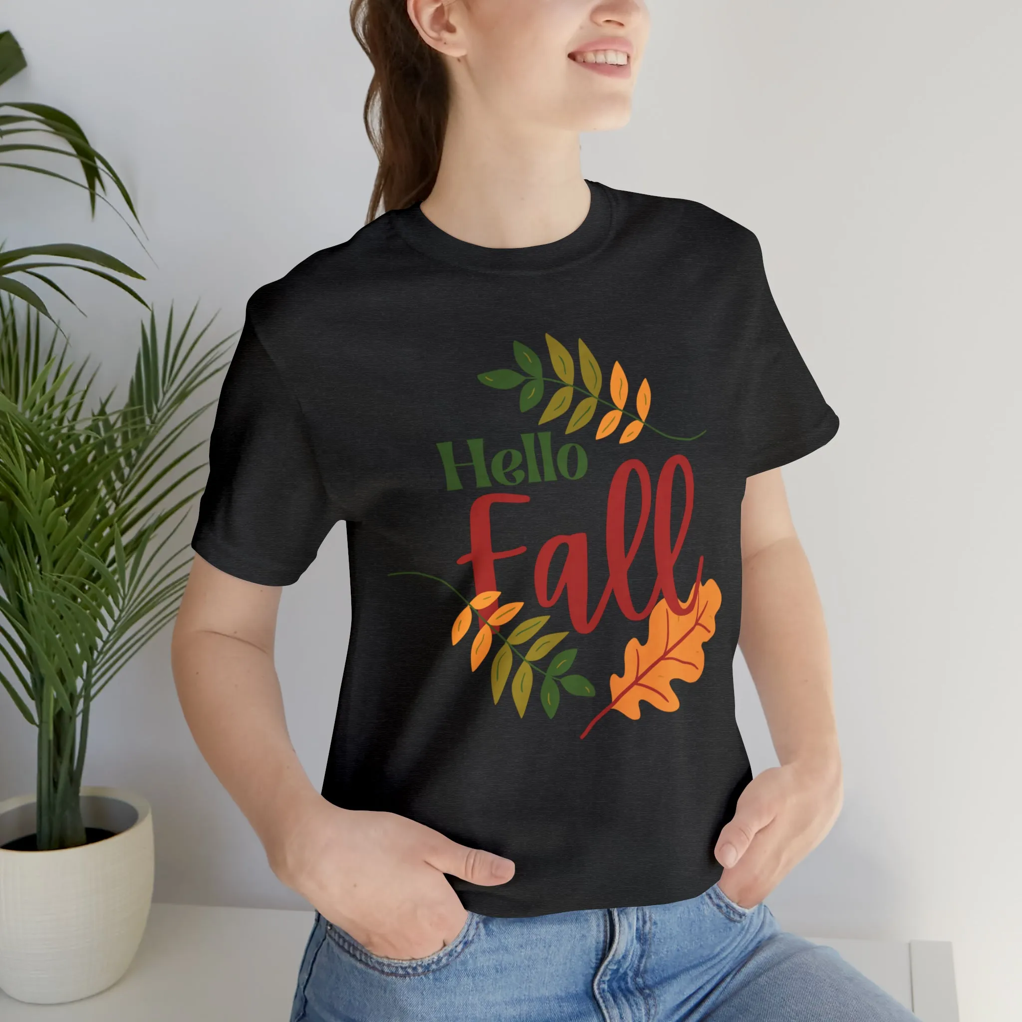 Hello Fall T-Shirt | Fall Leaves Tee |  Bella Canvas 3001 Unisex |  Thanksgiving Season Short Sleeve Tshirt