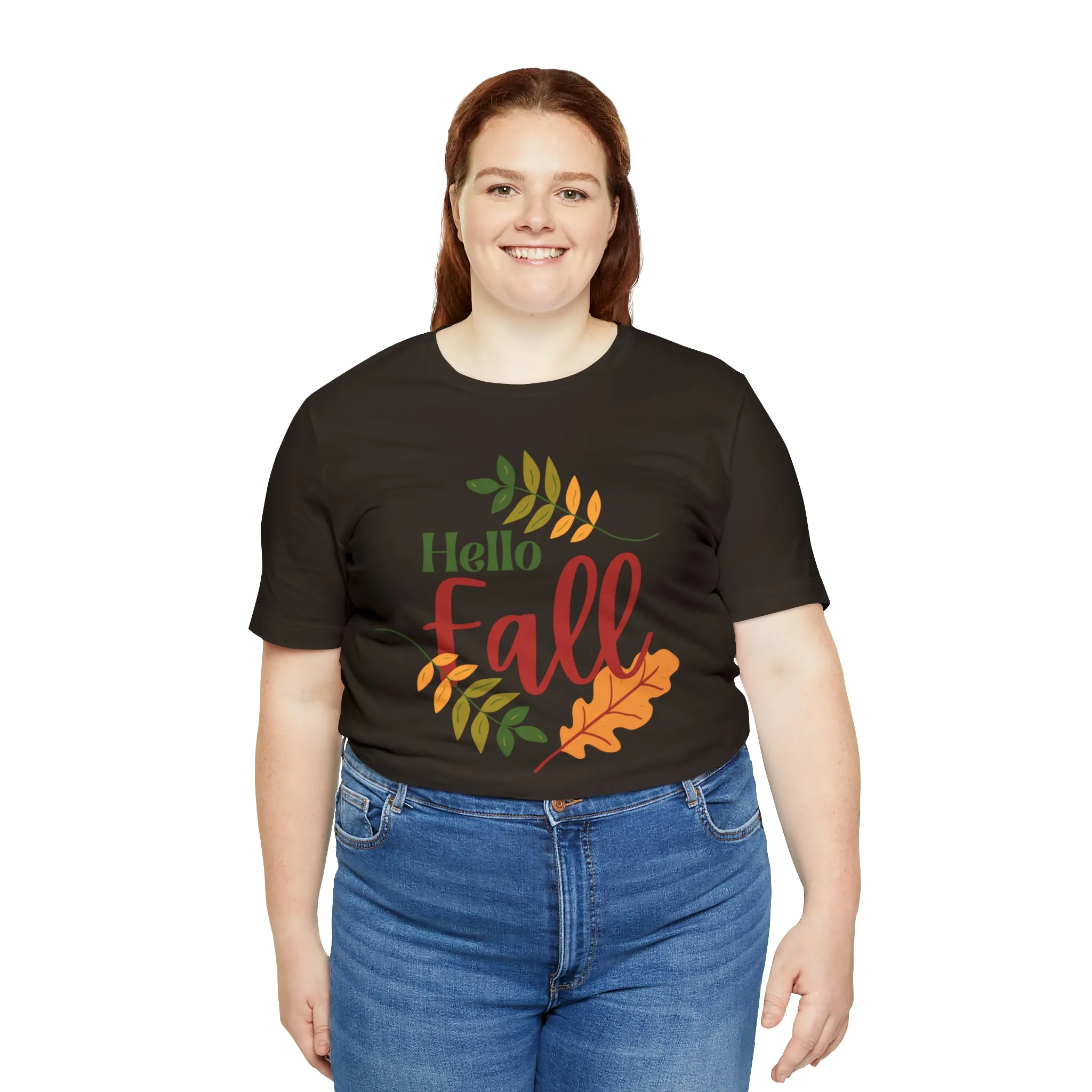 Hello Fall T-Shirt | Fall Leaves Tee |  Bella Canvas 3001 Unisex |  Thanksgiving Season Short Sleeve Tshirt