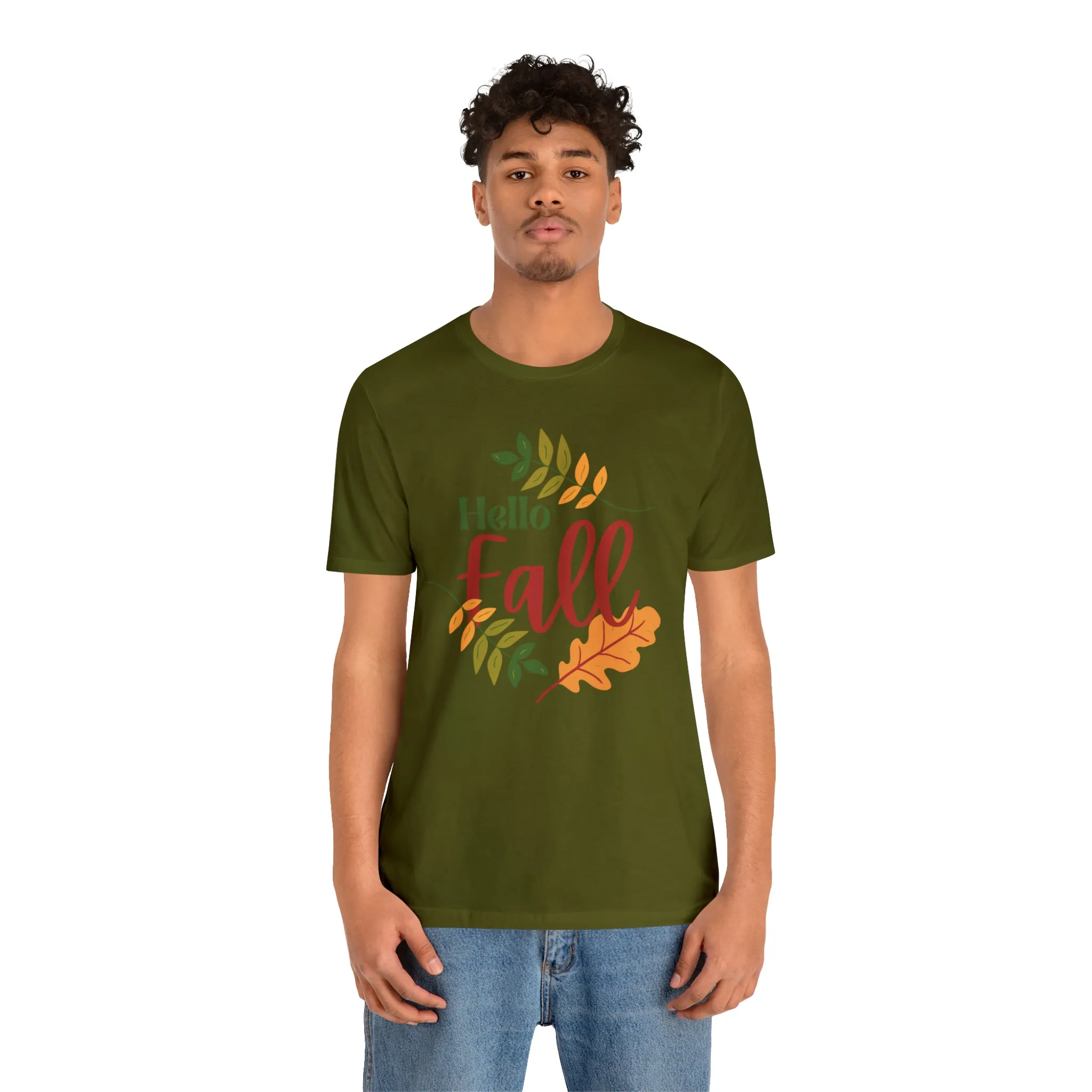 Hello Fall T-Shirt | Fall Leaves Tee |  Bella Canvas 3001 Unisex |  Thanksgiving Season Short Sleeve Tshirt