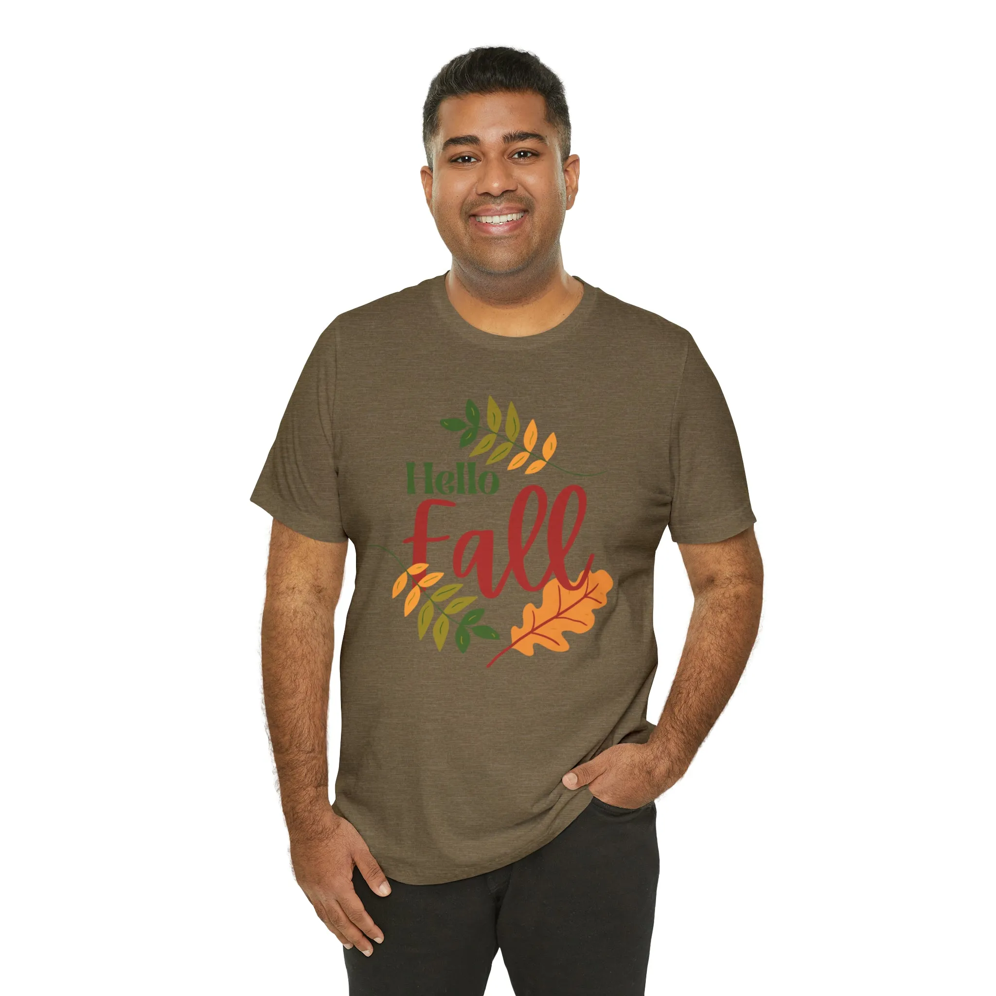 Hello Fall T-Shirt | Fall Leaves Tee |  Bella Canvas 3001 Unisex |  Thanksgiving Season Short Sleeve Tshirt
