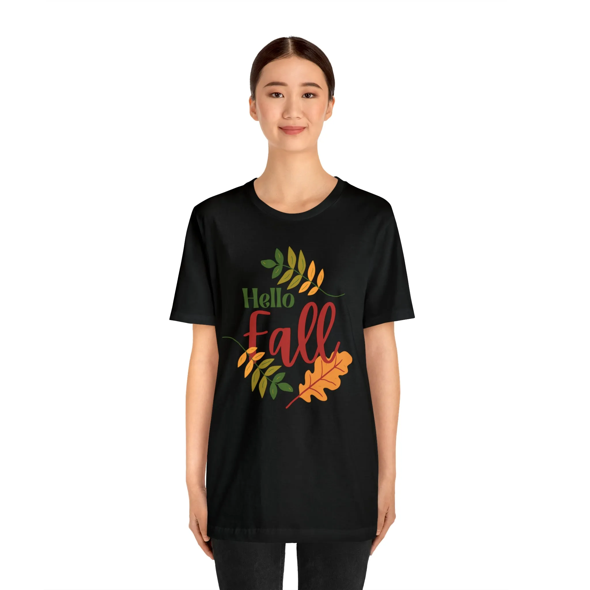 Hello Fall T-Shirt | Fall Leaves Tee |  Bella Canvas 3001 Unisex |  Thanksgiving Season Short Sleeve Tshirt