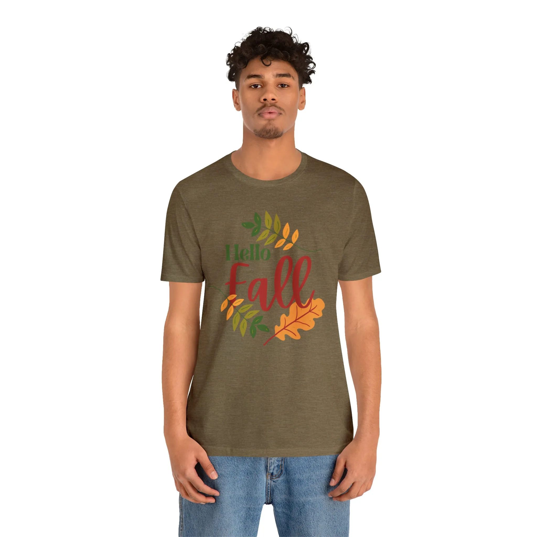 Hello Fall T-Shirt | Fall Leaves Tee |  Bella Canvas 3001 Unisex |  Thanksgiving Season Short Sleeve Tshirt