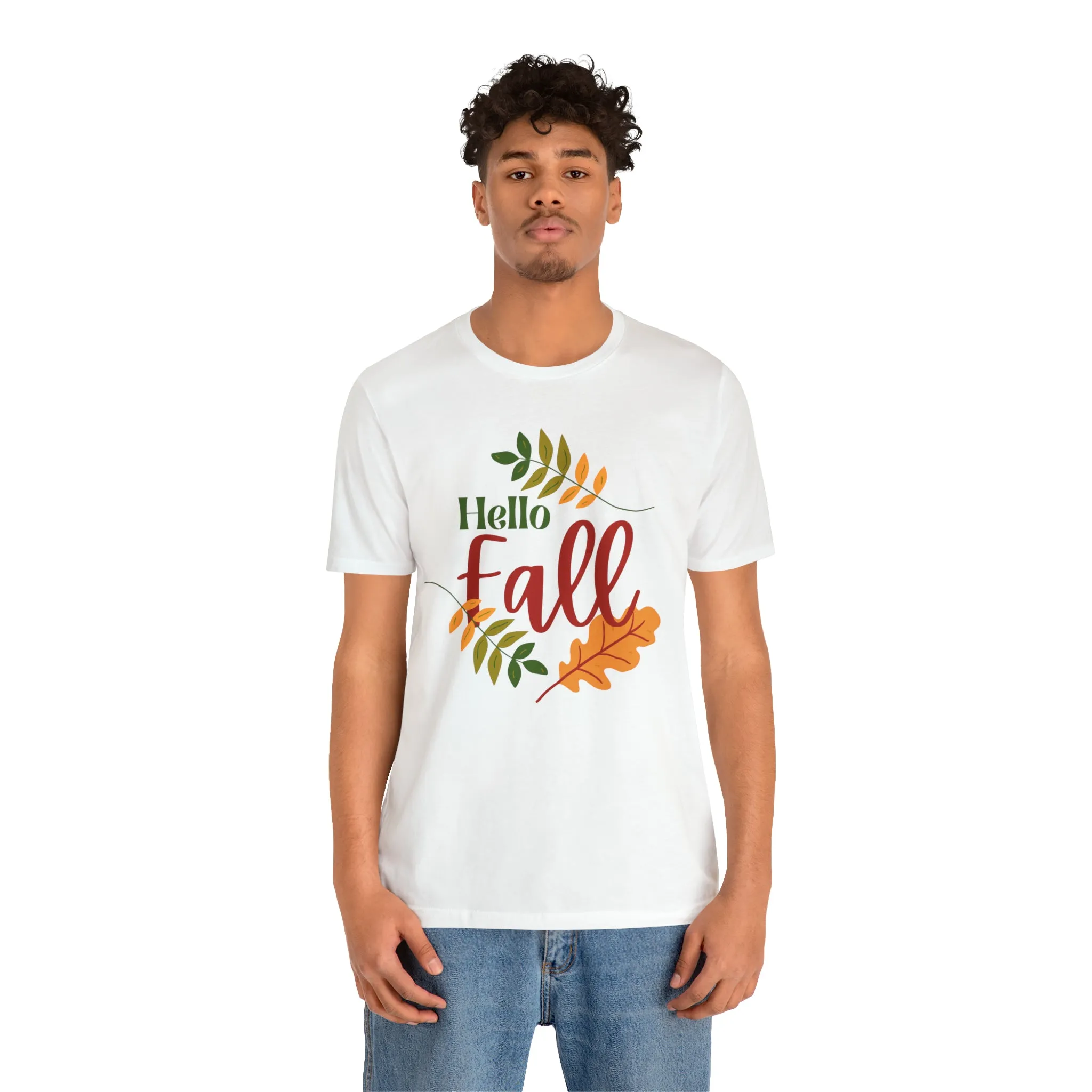 Hello Fall T-Shirt | Fall Leaves Tee |  Bella Canvas 3001 Unisex |  Thanksgiving Season Short Sleeve Tshirt