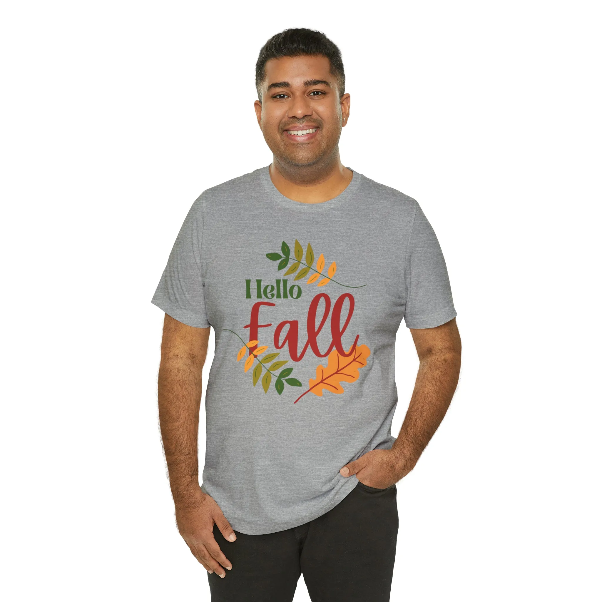 Hello Fall T-Shirt | Fall Leaves Tee |  Bella Canvas 3001 Unisex |  Thanksgiving Season Short Sleeve Tshirt