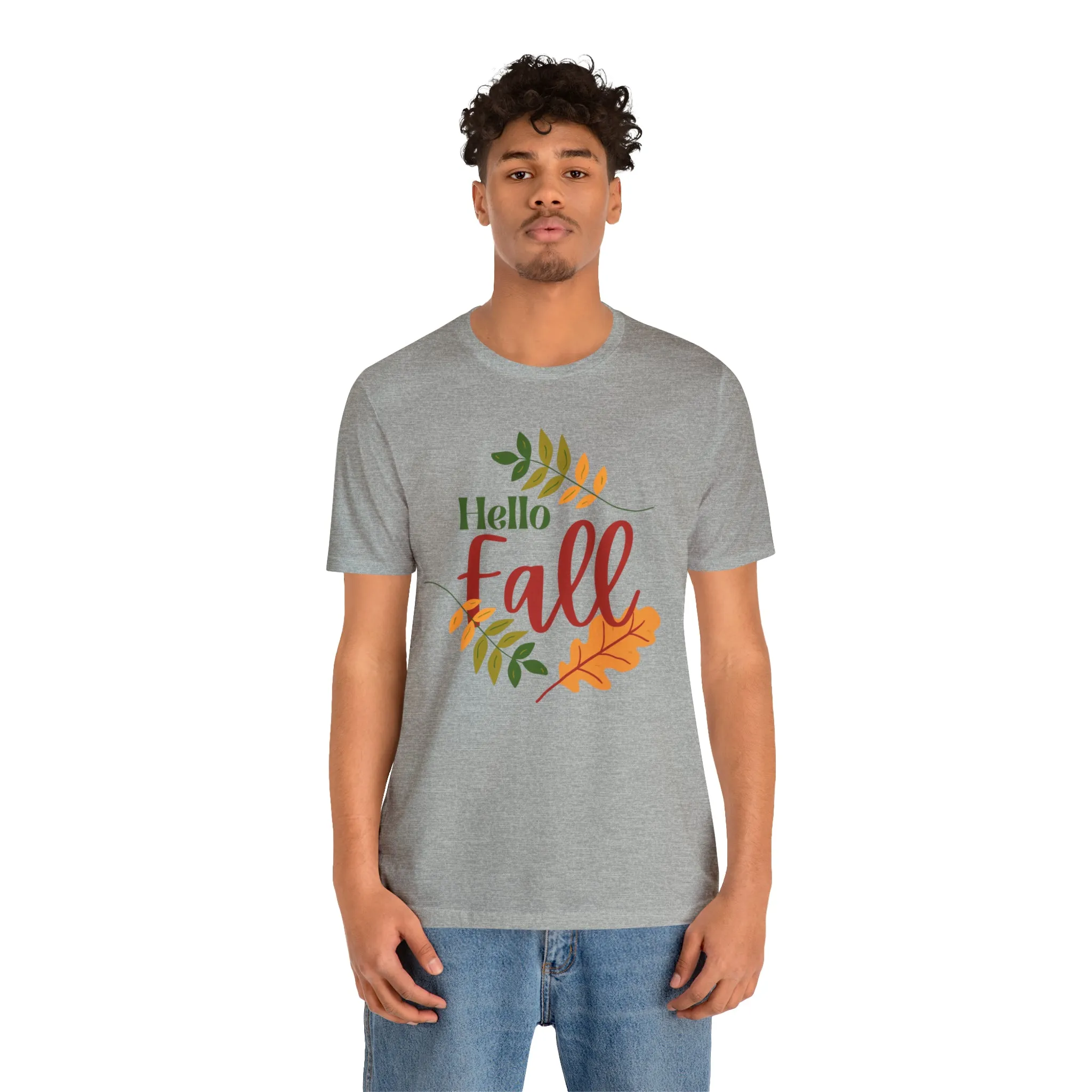 Hello Fall T-Shirt | Fall Leaves Tee |  Bella Canvas 3001 Unisex |  Thanksgiving Season Short Sleeve Tshirt
