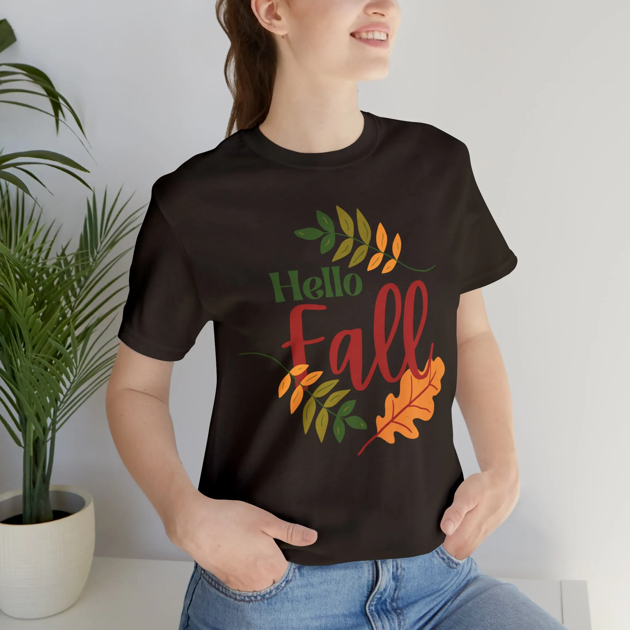 Hello Fall T-Shirt | Fall Leaves Tee |  Bella Canvas 3001 Unisex |  Thanksgiving Season Short Sleeve Tshirt