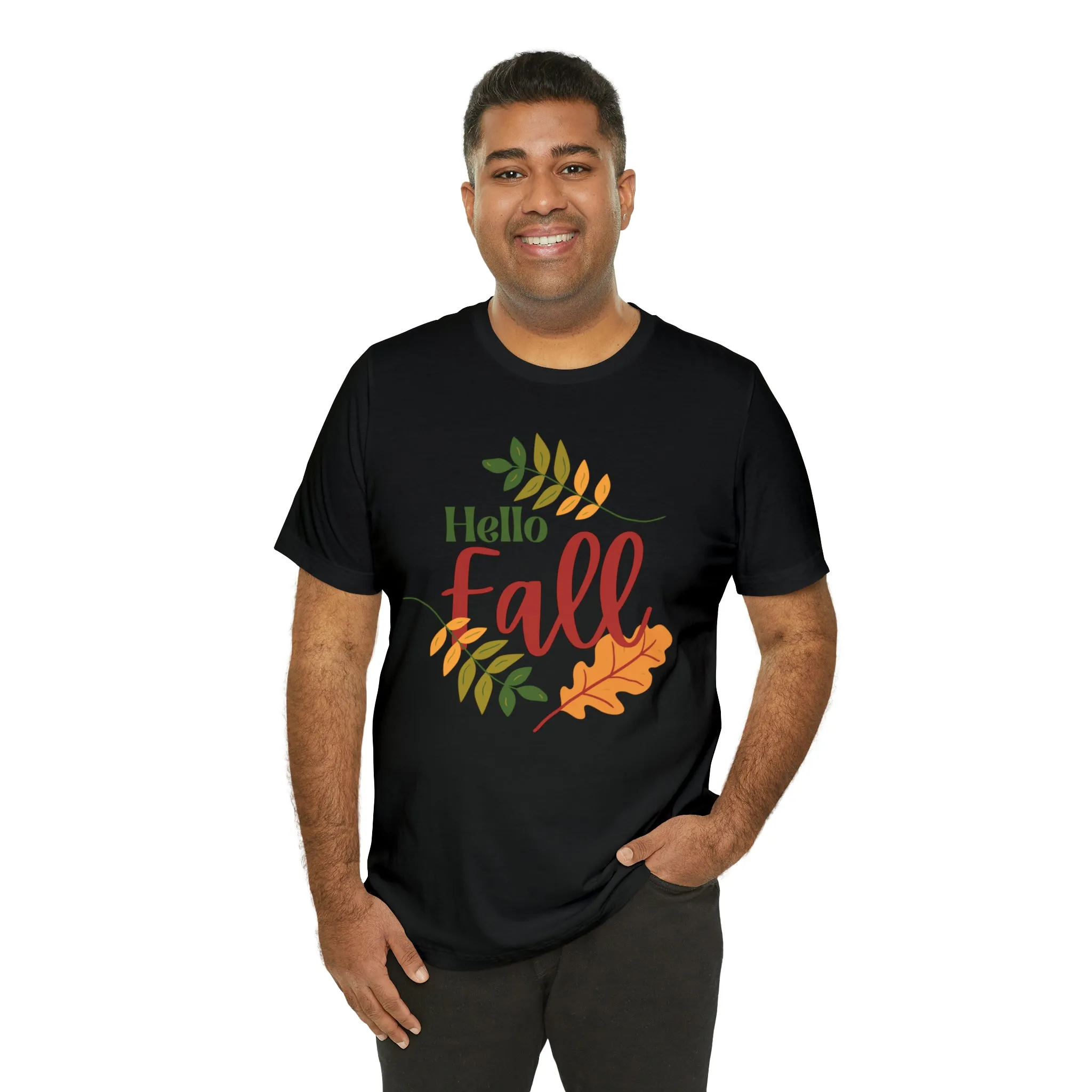 Hello Fall T-Shirt | Fall Leaves Tee |  Bella Canvas 3001 Unisex |  Thanksgiving Season Short Sleeve Tshirt