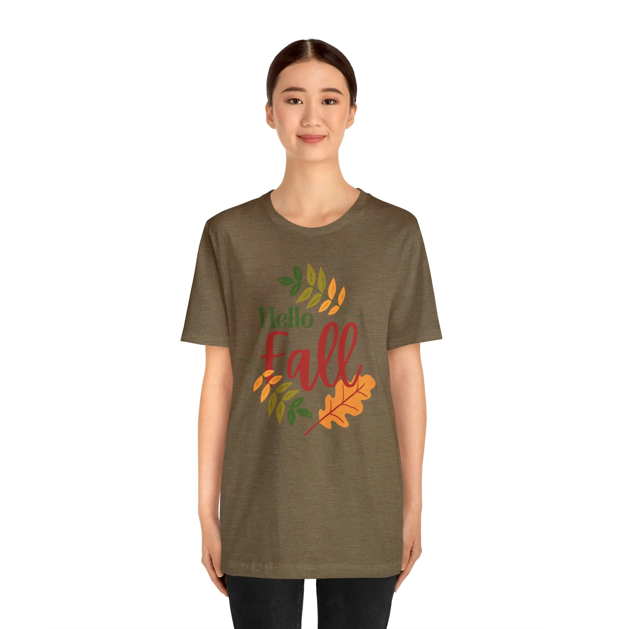 Hello Fall T-Shirt | Fall Leaves Tee |  Bella Canvas 3001 Unisex |  Thanksgiving Season Short Sleeve Tshirt