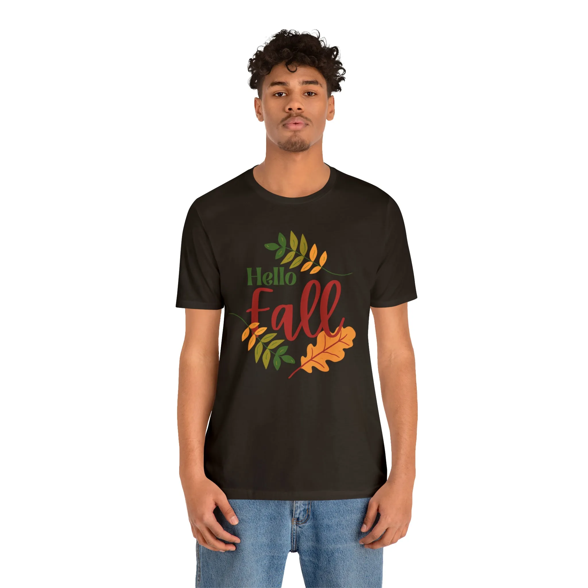 Hello Fall T-Shirt | Fall Leaves Tee |  Bella Canvas 3001 Unisex |  Thanksgiving Season Short Sleeve Tshirt