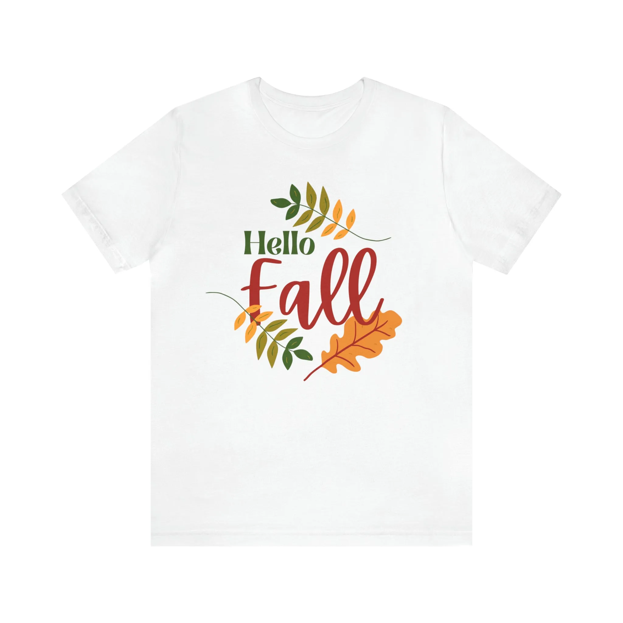 Hello Fall T-Shirt | Fall Leaves Tee |  Bella Canvas 3001 Unisex |  Thanksgiving Season Short Sleeve Tshirt