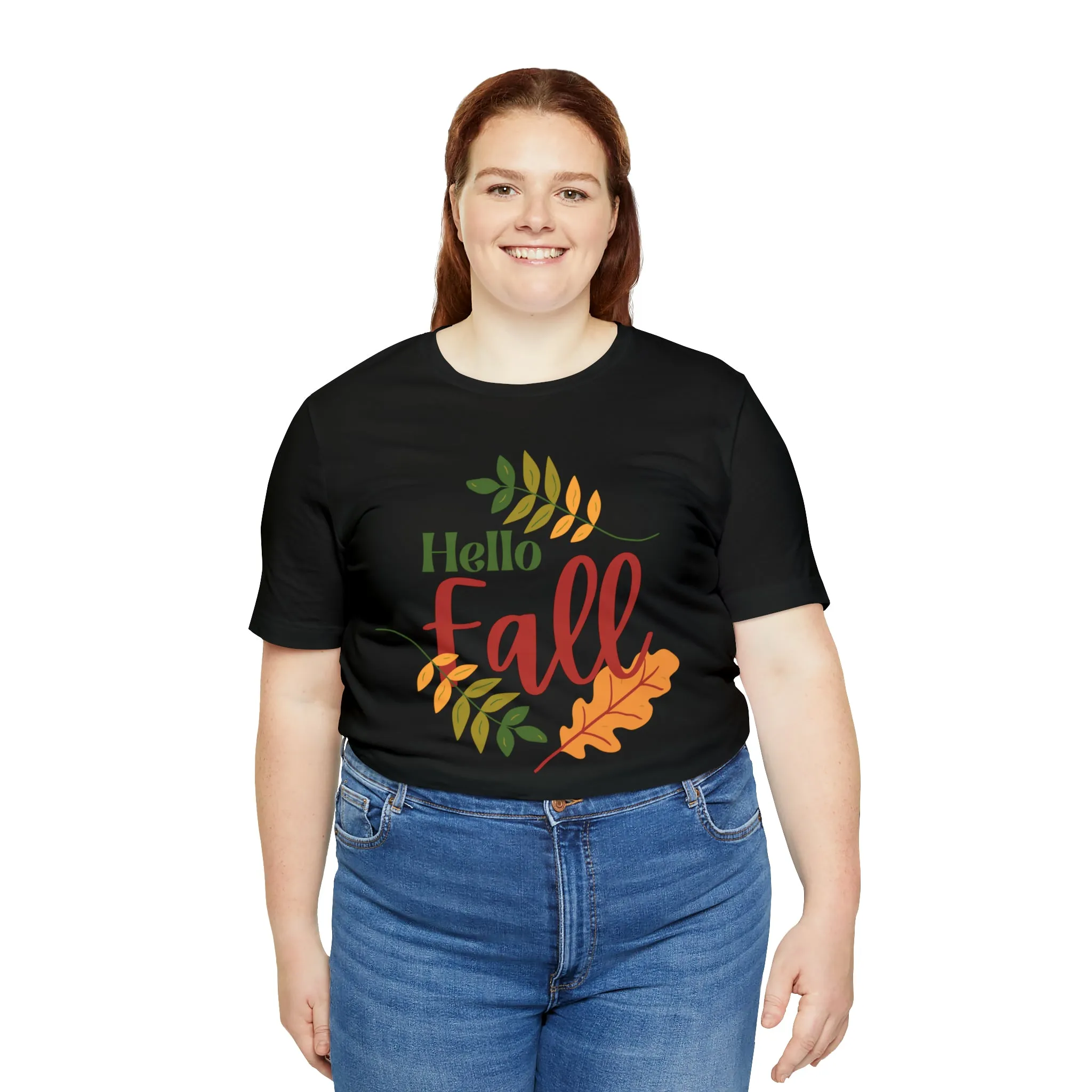 Hello Fall T-Shirt | Fall Leaves Tee |  Bella Canvas 3001 Unisex |  Thanksgiving Season Short Sleeve Tshirt