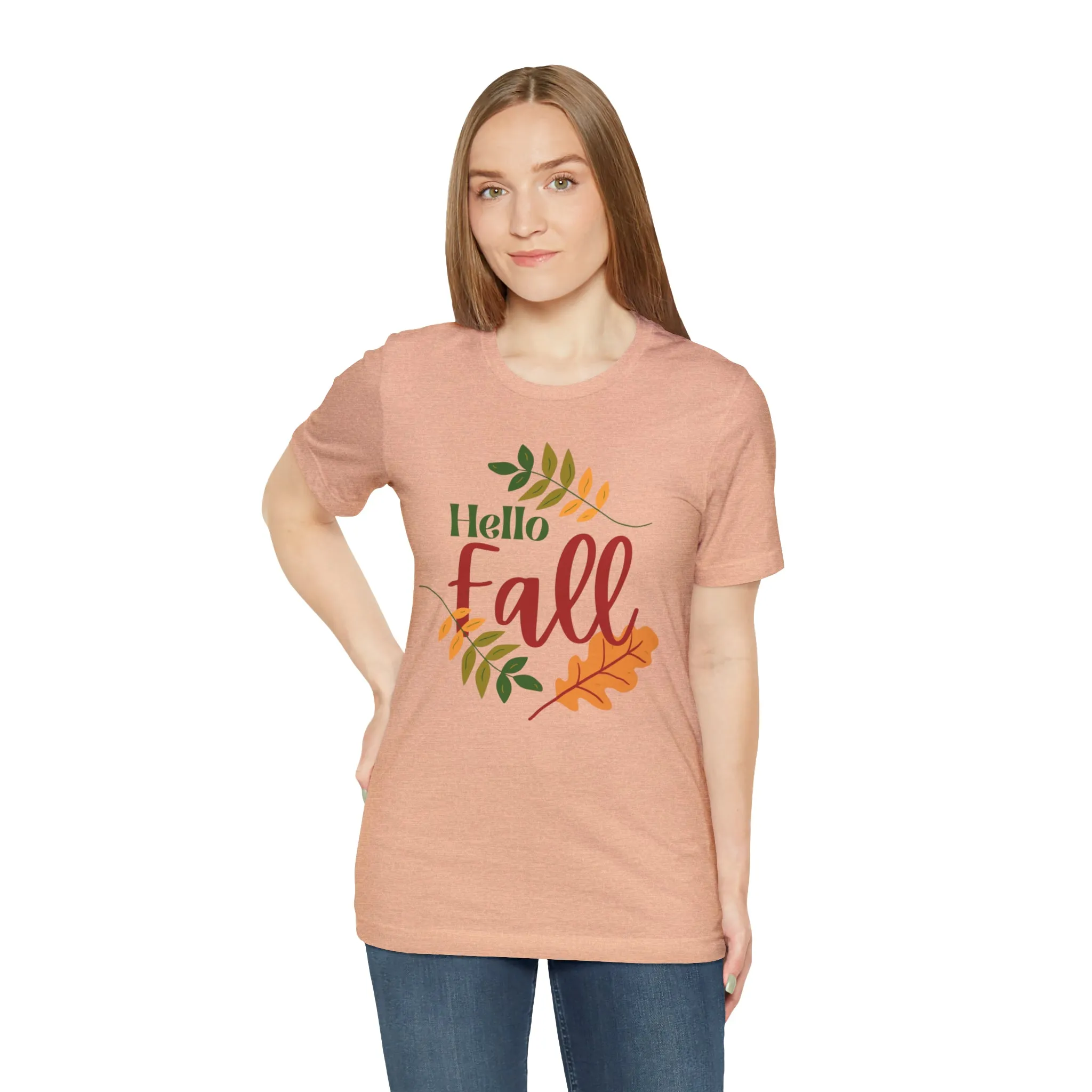 Hello Fall T-Shirt | Fall Leaves Tee |  Bella Canvas 3001 Unisex |  Thanksgiving Season Short Sleeve Tshirt