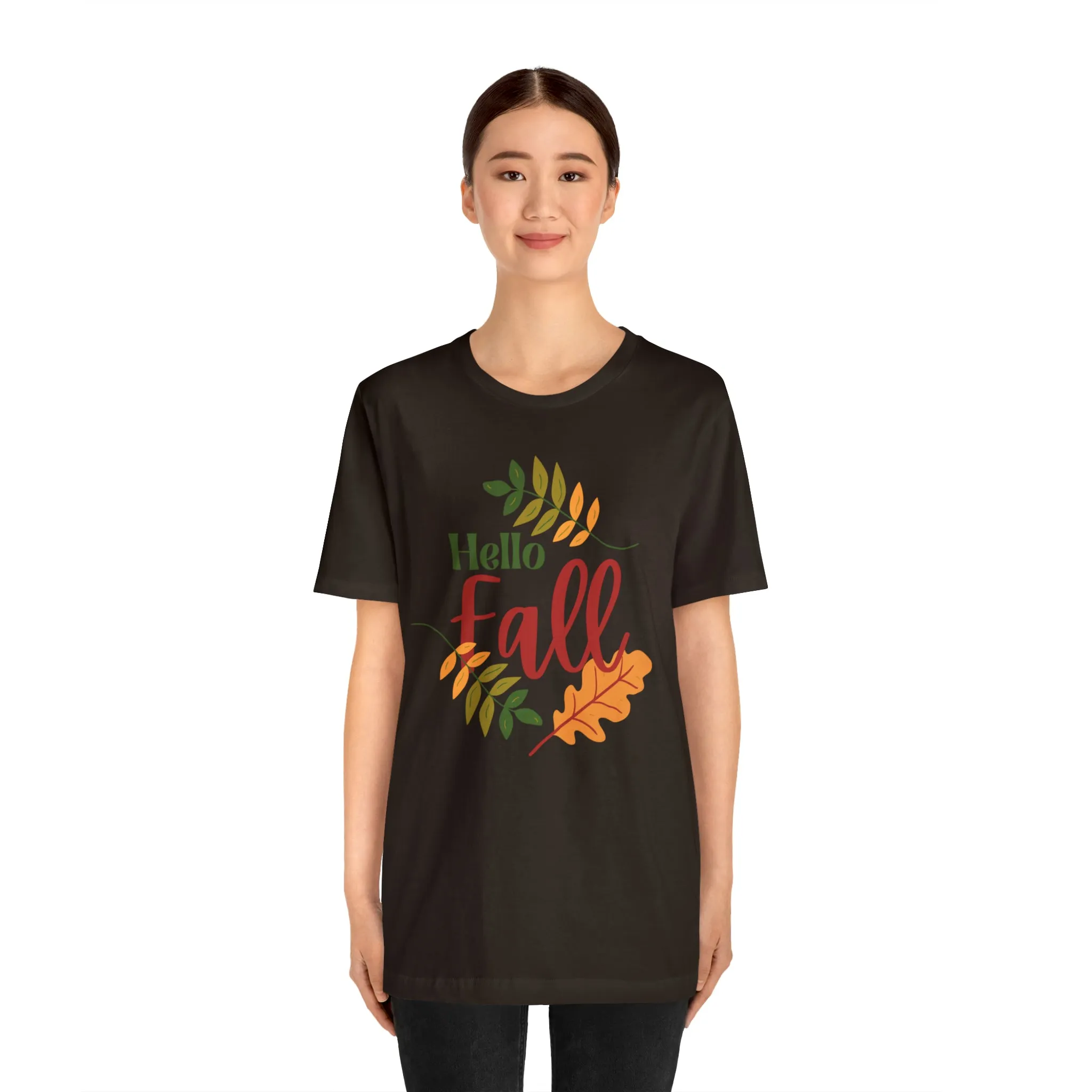 Hello Fall T-Shirt | Fall Leaves Tee |  Bella Canvas 3001 Unisex |  Thanksgiving Season Short Sleeve Tshirt