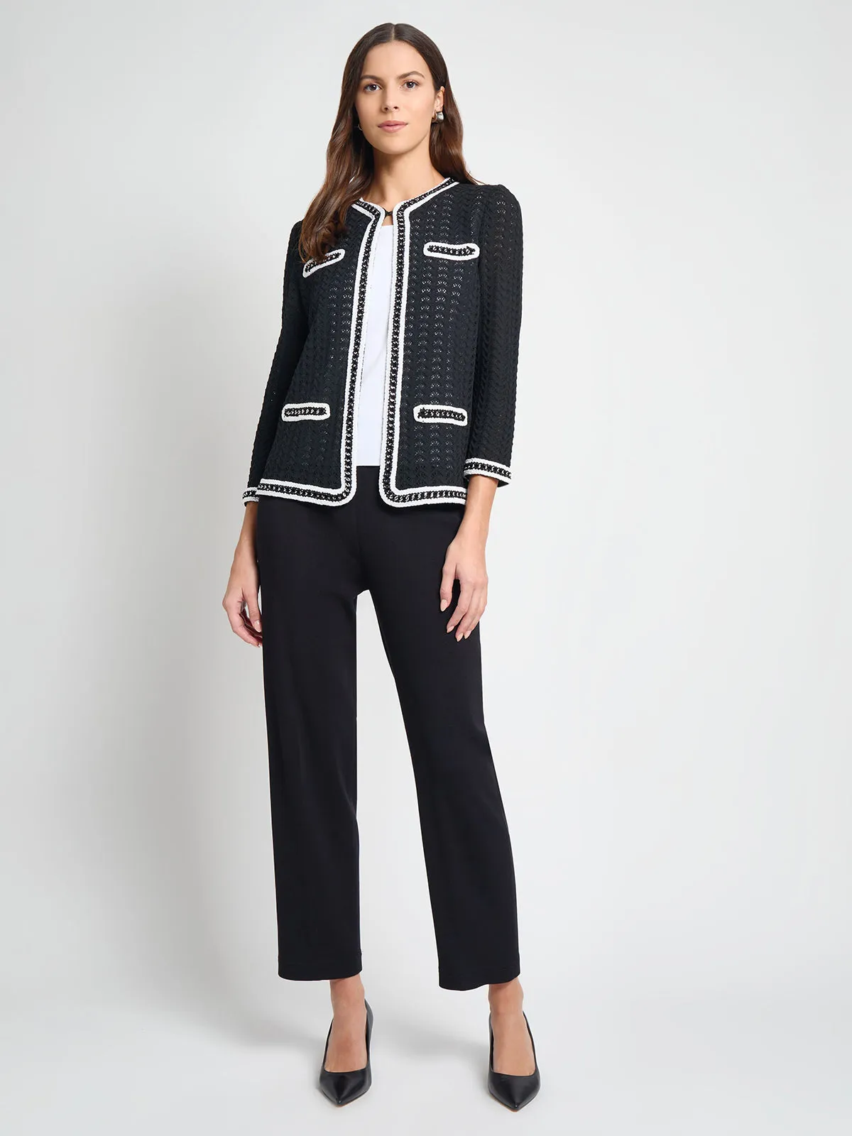 Heritage Chain Trim Pointelle Open Knit Jacket - True Fit