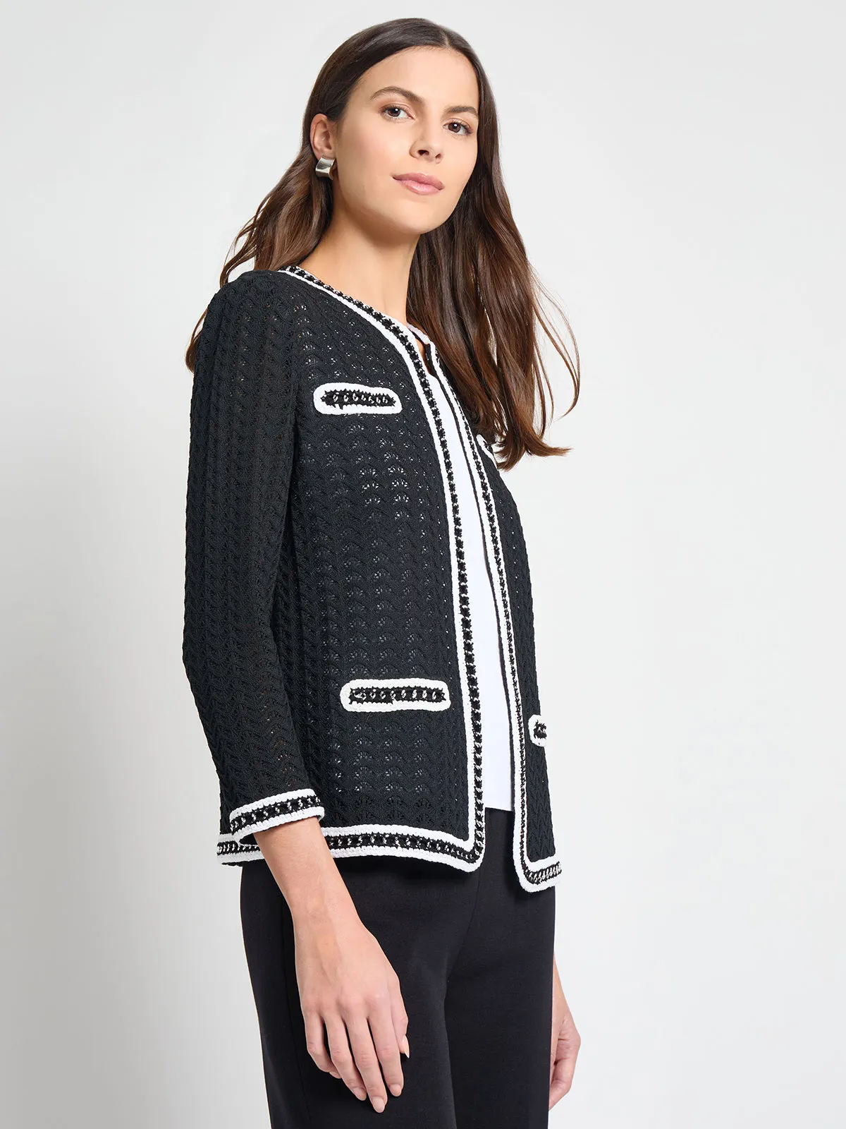 Heritage Chain Trim Pointelle Open Knit Jacket - True Fit