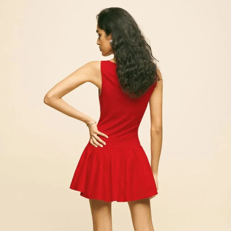 High Waisted Sleeveless Splicing Dress