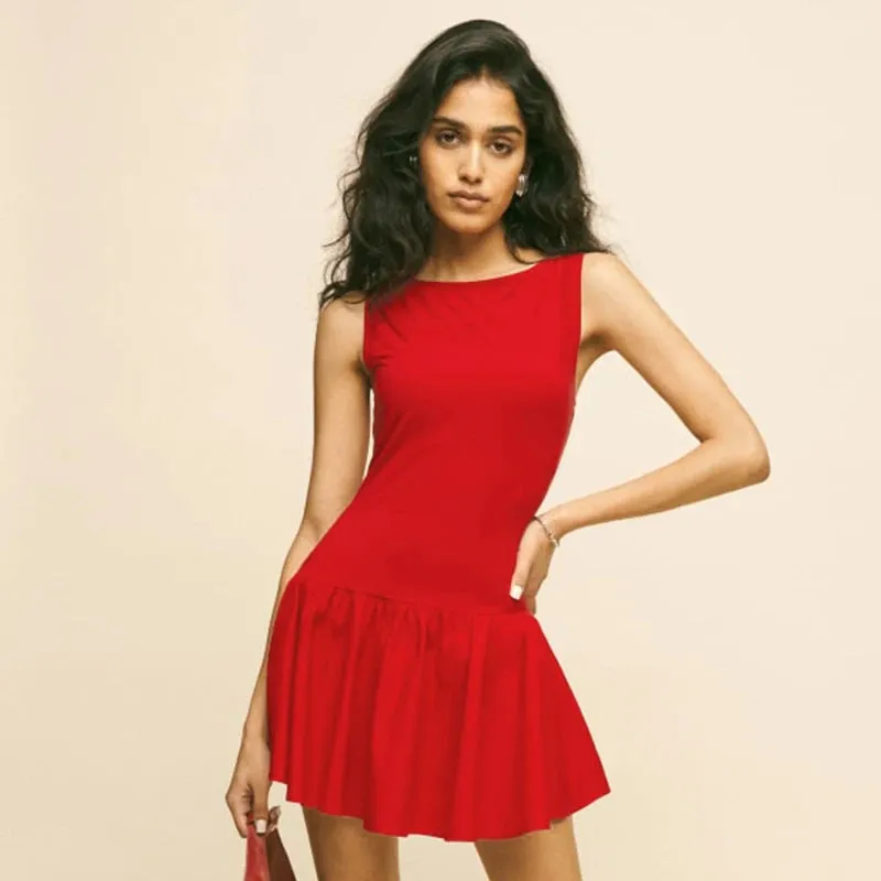 High Waisted Sleeveless Splicing Dress