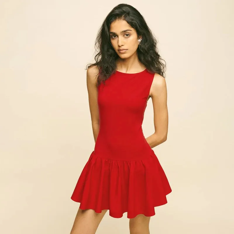 High Waisted Sleeveless Splicing Dress