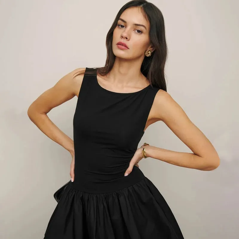 High Waisted Sleeveless Splicing Dress