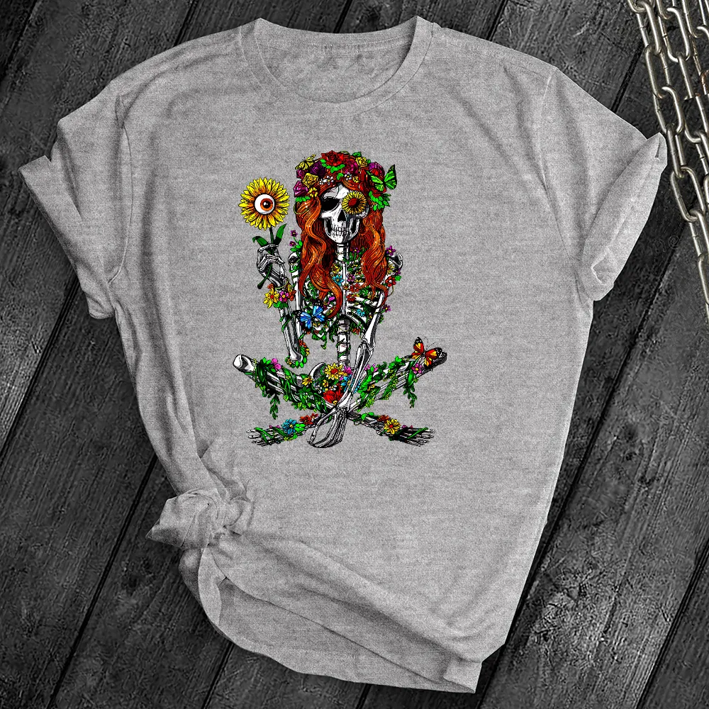 Hippie Floral Skeleton Tee
