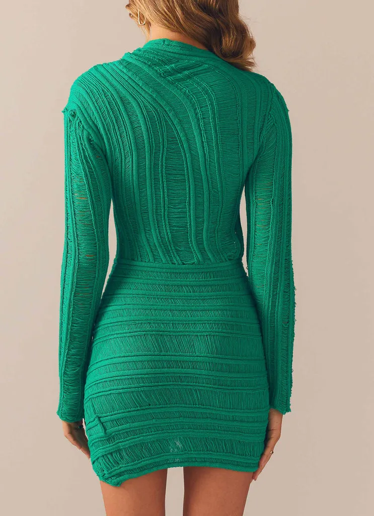 Hollow Out Long Sleeve Knitted Mini Dress