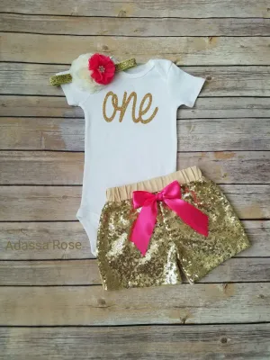 Hot Pink And Gold First Birthday Outfit