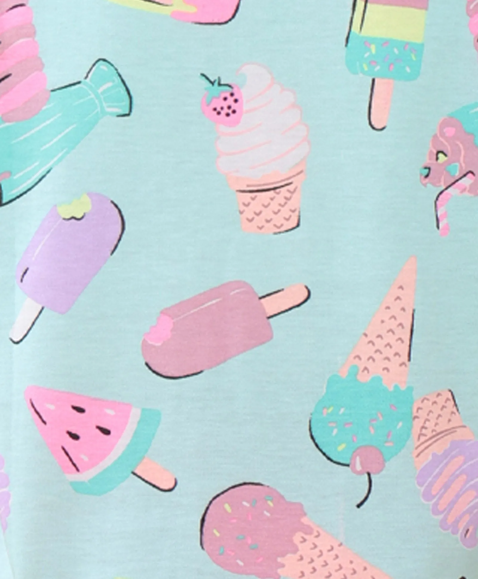 ICECREAM PINK POPCORN GIRLS SHORTS SET  - AQUA/PINK