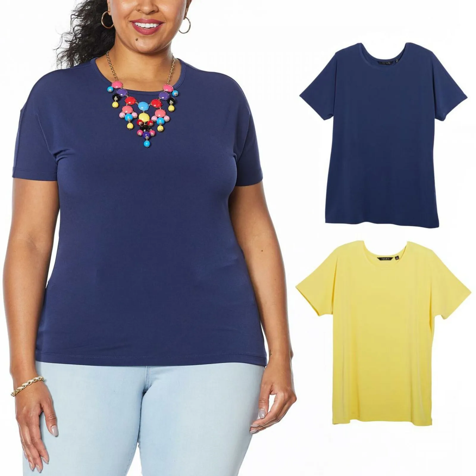 IMAN Women's Plus Size 2 Pack City Chic Short Sleeve T-Shirts With Necklace