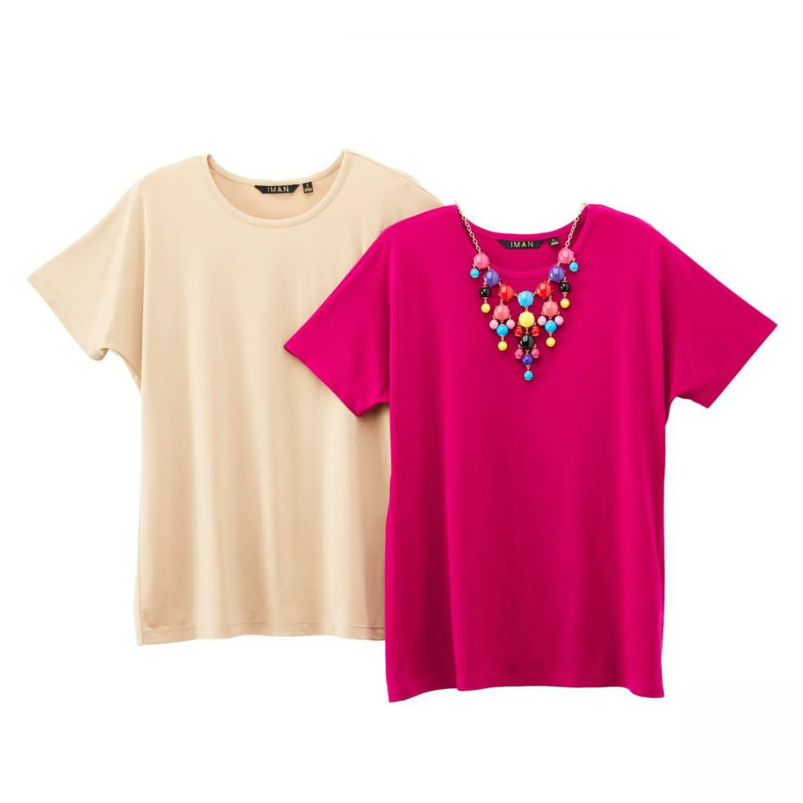 IMAN Women's Plus Size 2 Pack City Chic Short Sleeve T-Shirts With Necklace