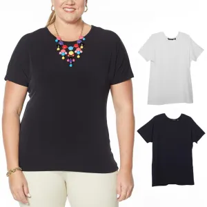 IMAN Women's Plus Size 2 Pack City Chic Short Sleeve T-Shirts With Necklace