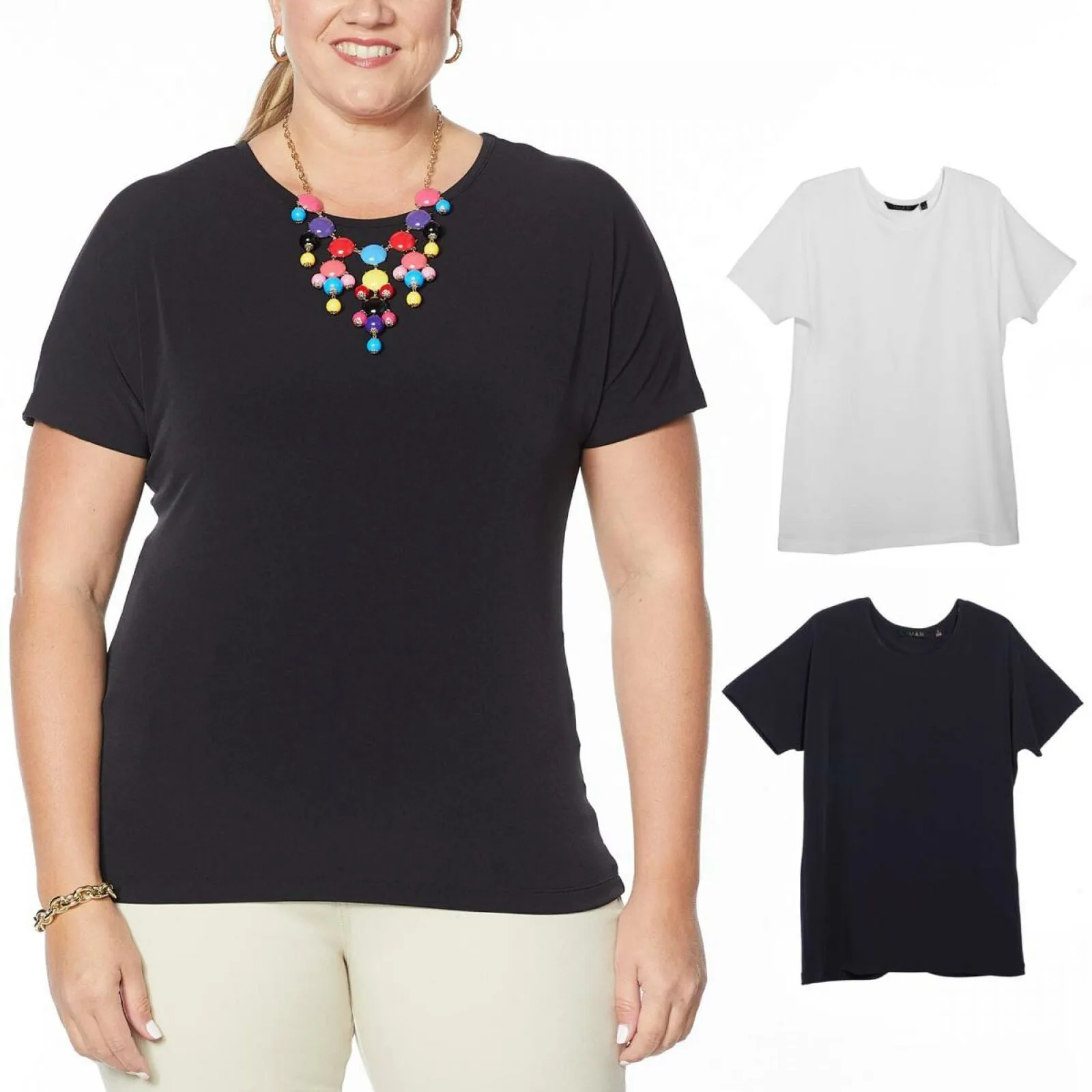 IMAN Women's Plus Size 2 Pack City Chic Short Sleeve T-Shirts With Necklace